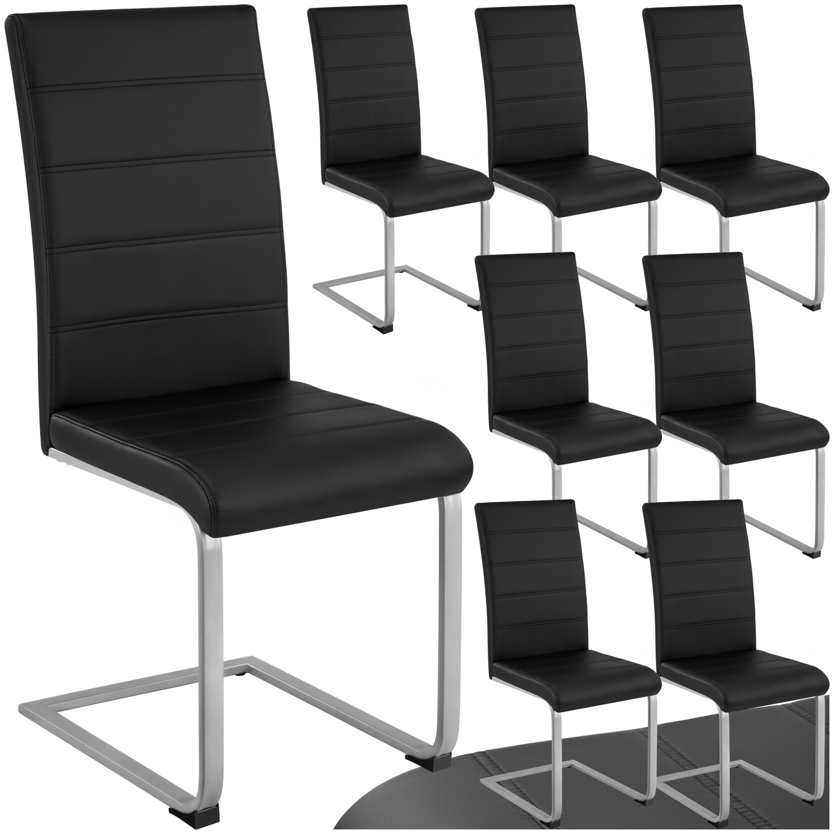 tectake® Set Schwingstuhl, gepolstert mit Kunstlederbezug, flaches Stahlgestell in C-Form, 41 x 52 x 99 cm