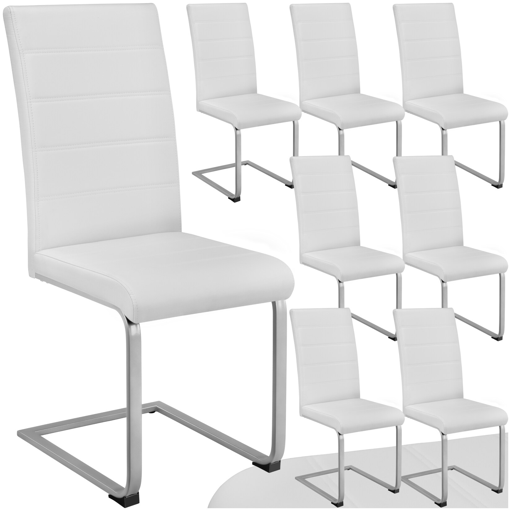tectake® Set Schwingstuhl, gepolstert mit Kunstlederbezug, flaches Stahlgestell in C-Form, 41 x 52 x 99 cm