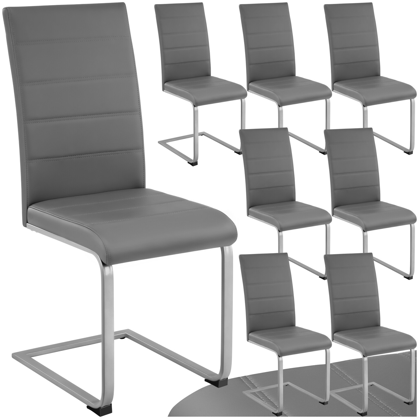 tectake® Set Schwingstuhl, gepolstert mit Kunstlederbezug, flaches Stahlgestell in C-Form, 41 x 52 x 99 cm