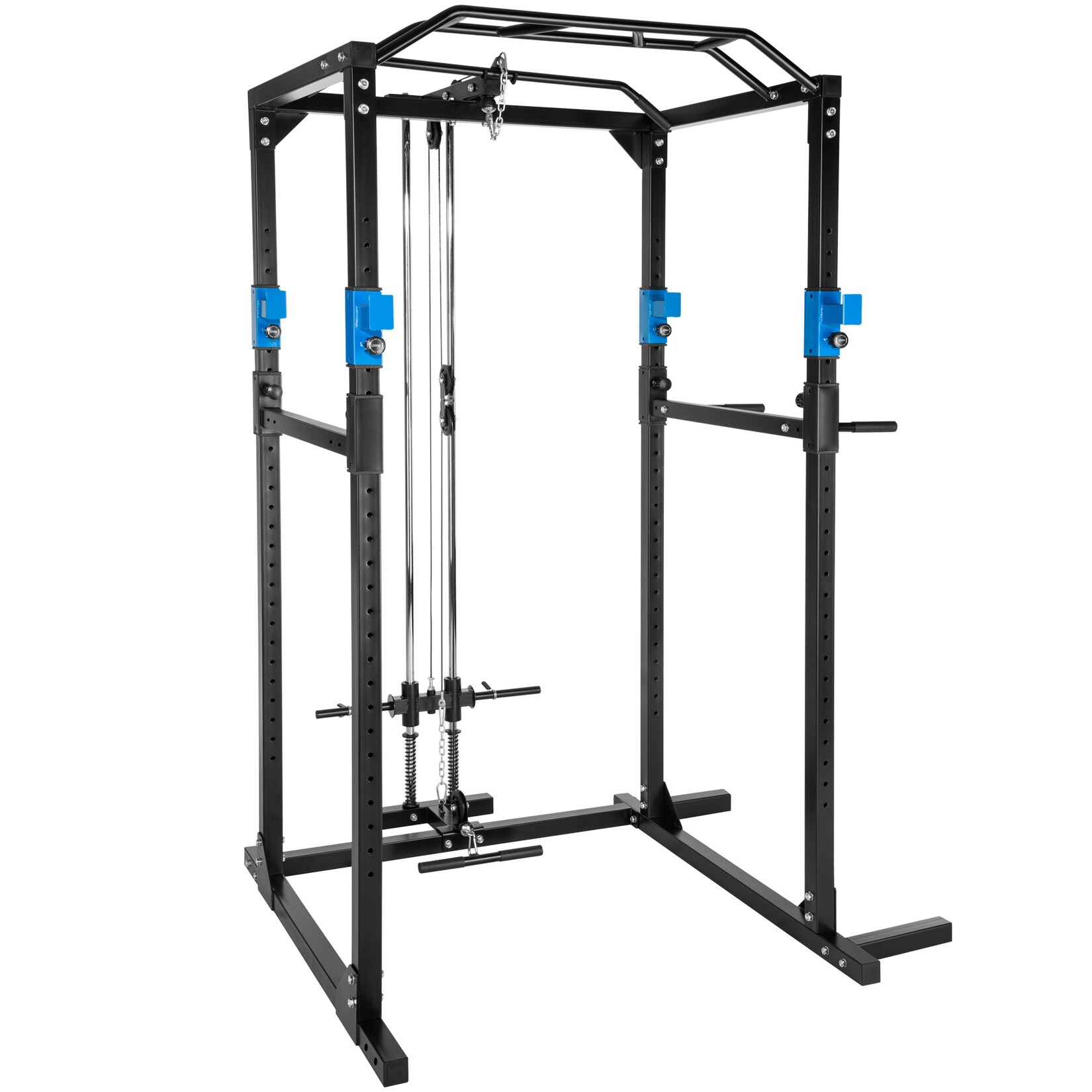 tectake® Power Rack, mit Latzug, höhenverstellbare Langhantelablagen und Sicherheitsstreben, 136 x 142,5 x 215 cm | 04260517466201
