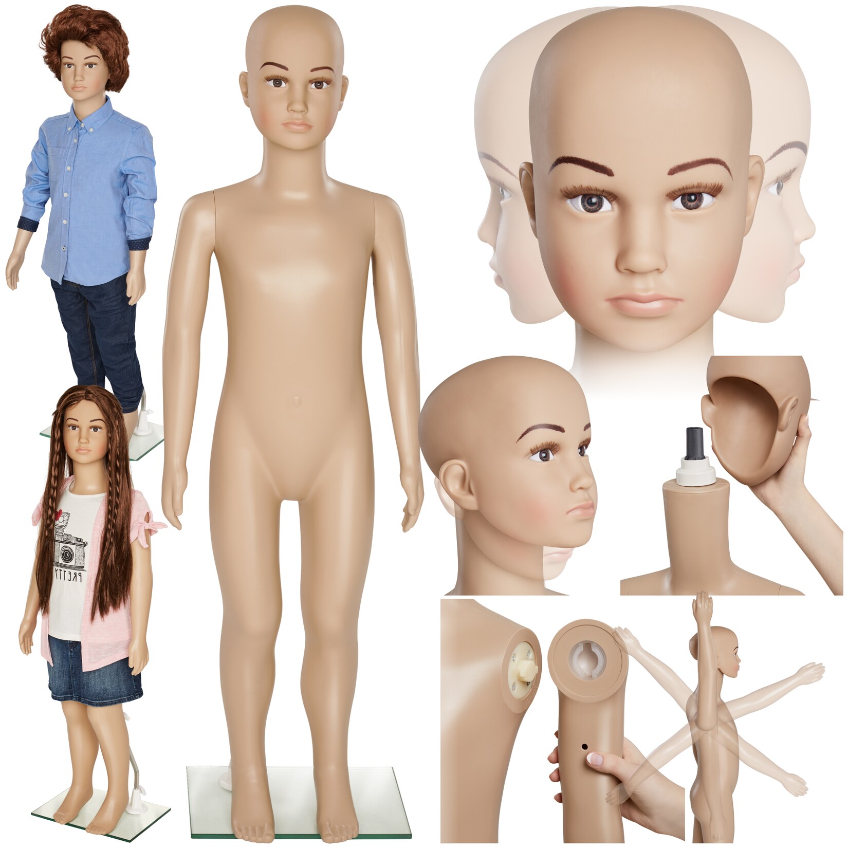 tectake® Schaufensterpuppe, aus Kunststoff, lebensechte Proportionen, Glasplatte mit Wadendorn