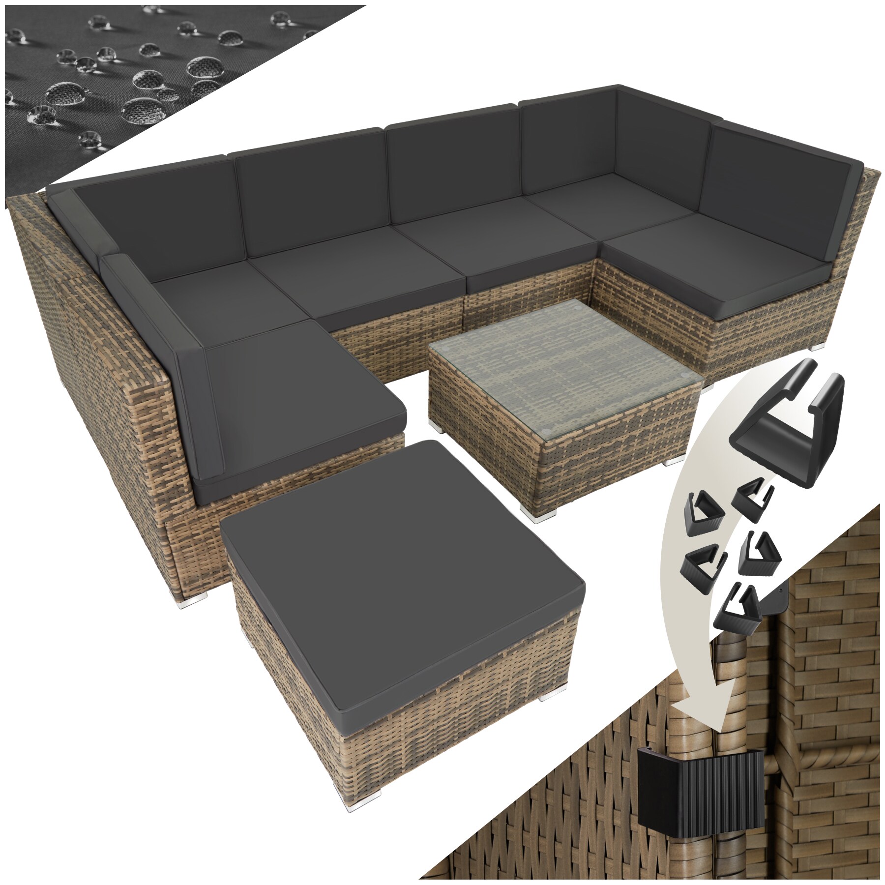 tectake&reg; Rattan Lounge, f&uuml;r 6 bis 7 Personen, UV-best&auml;ndig, mit Sicherheitsglasplatte - Bild 1