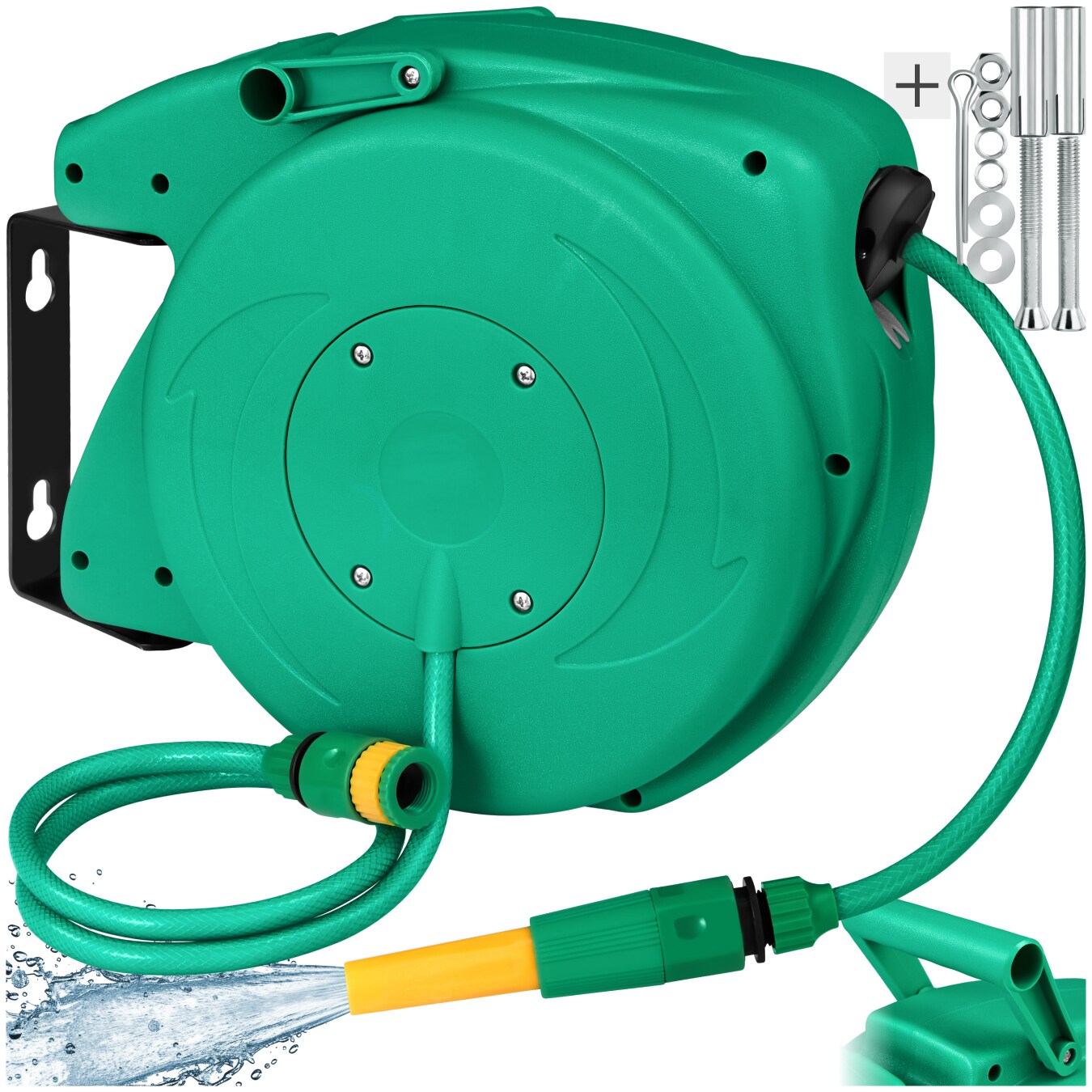 tectake&reg; Schlauchtrommel, mit &frac12; Zoll Schnellkupplung, Arbeitsdruck 8 bar, Drehbereich 180&deg;, inklusive Wasserspritze und Montagematerial - Bild 1