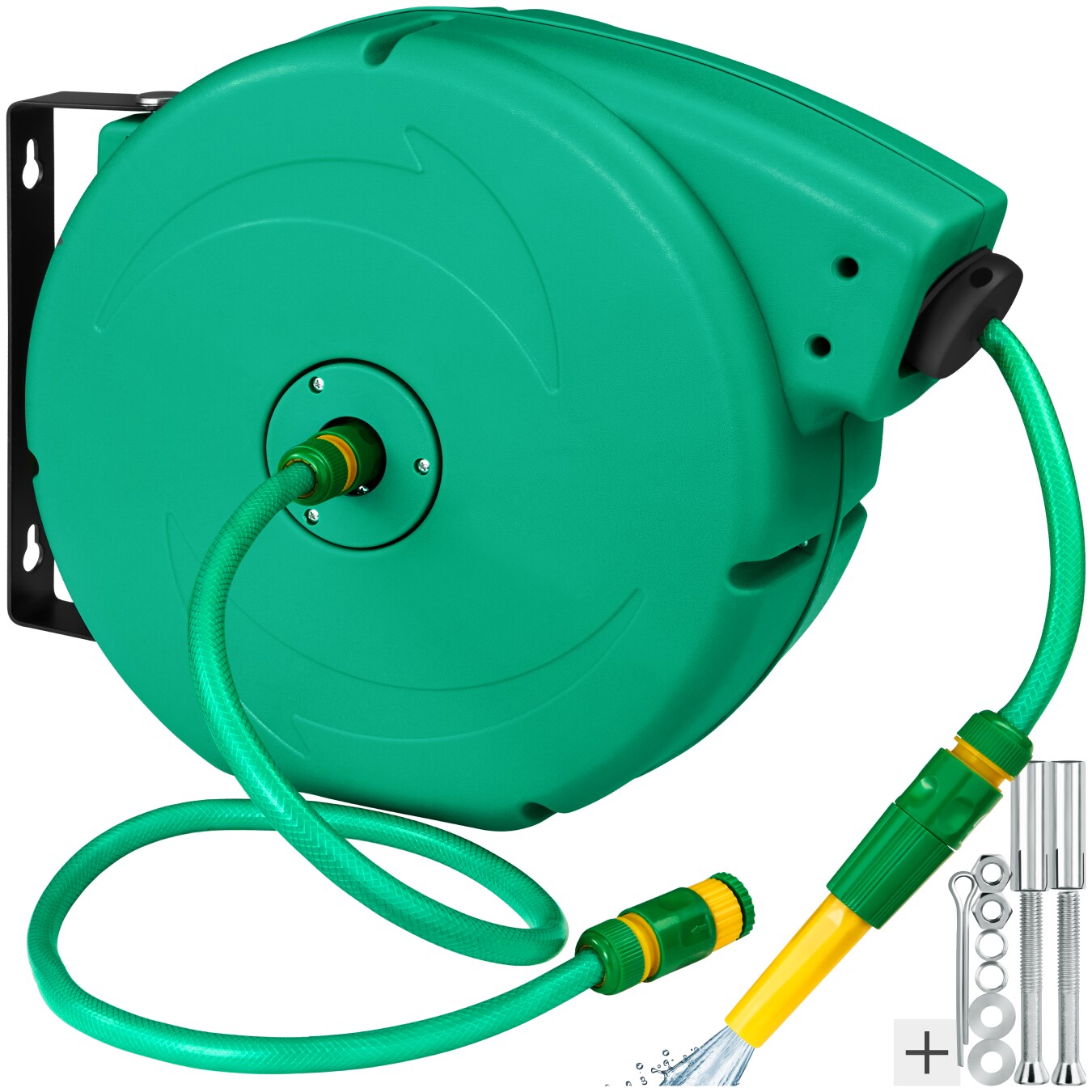 tectake® Schlauchtrommel, mit ½ Zoll Schnellkupplung, Arbeitsdruck 8 bar, Drehbereich 180°, inklusive Wasserspritze und Montagematerial