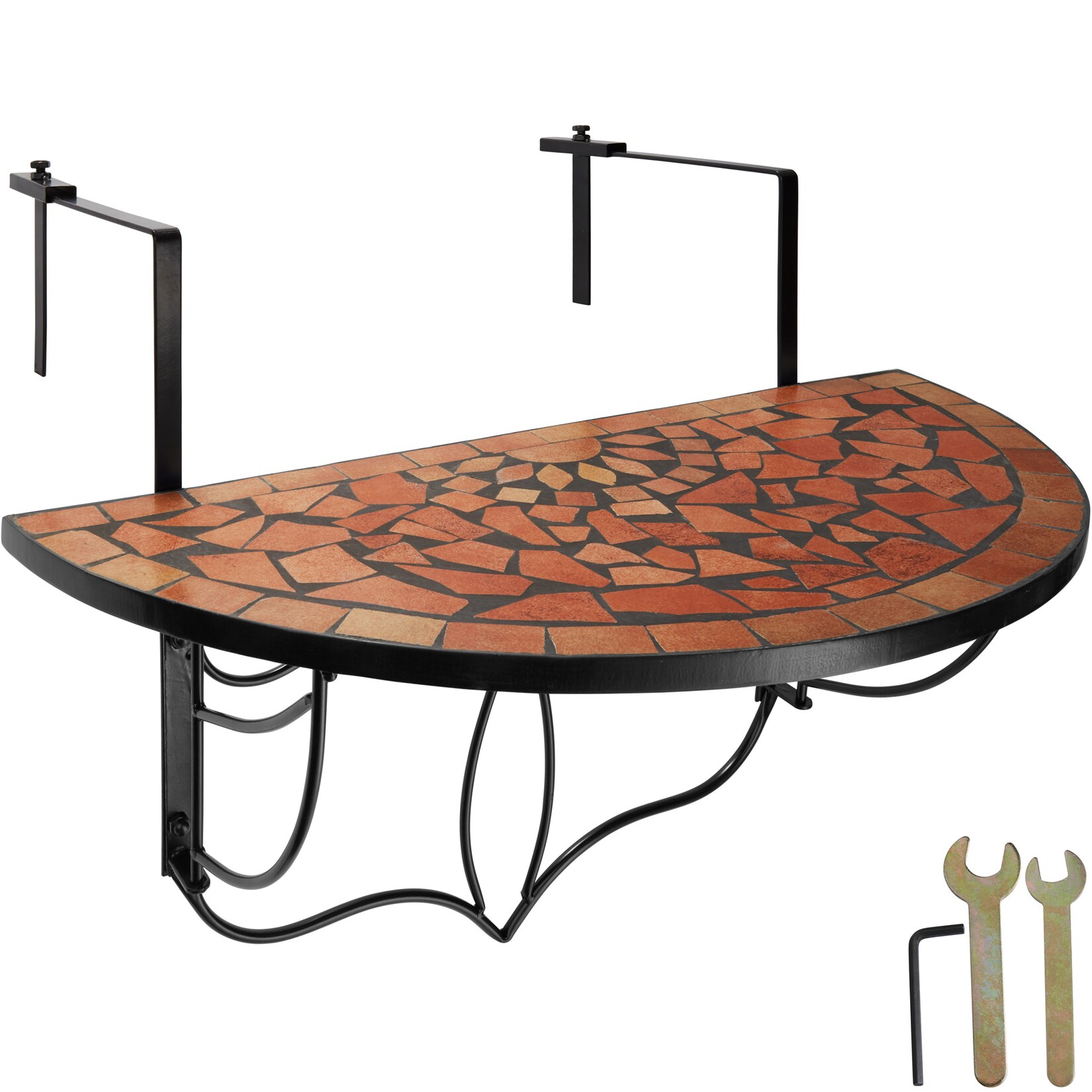 tectake® Balkontisch, Stahl, Mosaik und Zement, massive Platte, 75 x 65 x 62 cm