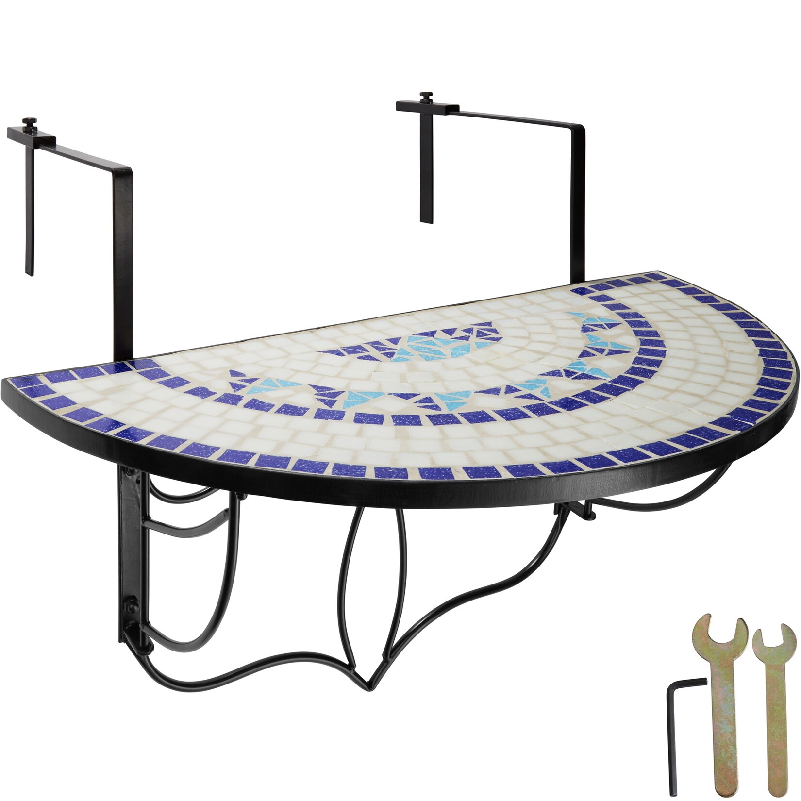 tectake® Balkontisch, Stahl, Mosaik und Zement, massive Platte, 75 x 65 x 62 cm | 04260552080349