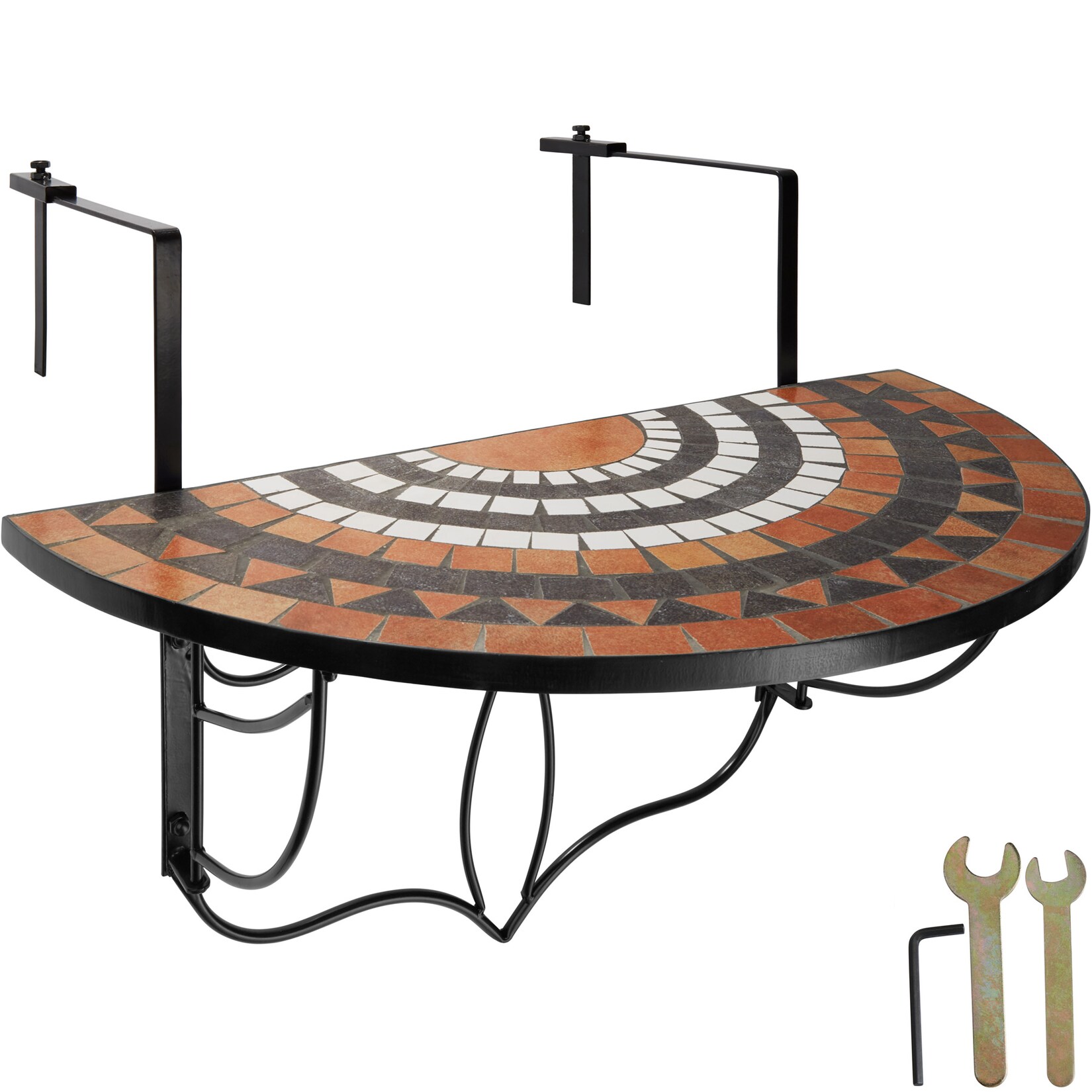 tectake® Balkontisch, Stahl, Mosaik und Zement, massive Platte, 75 x 65 x 62 cm