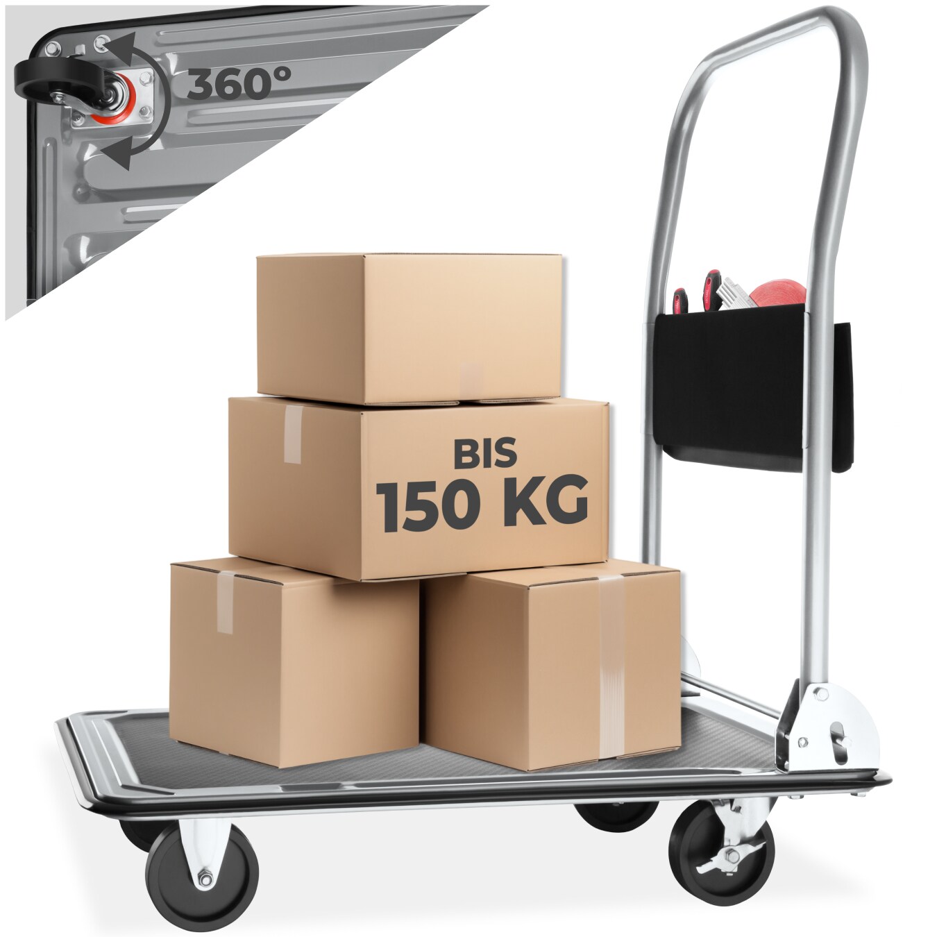 tectake&reg; Plattformwagen, klappbarer Handgriff mit Aufbewahrungsfach, rutschfeste Auflage und gummierter Kantenschutz, Ladefl&auml;che 73 x 47 cm - Bild 1