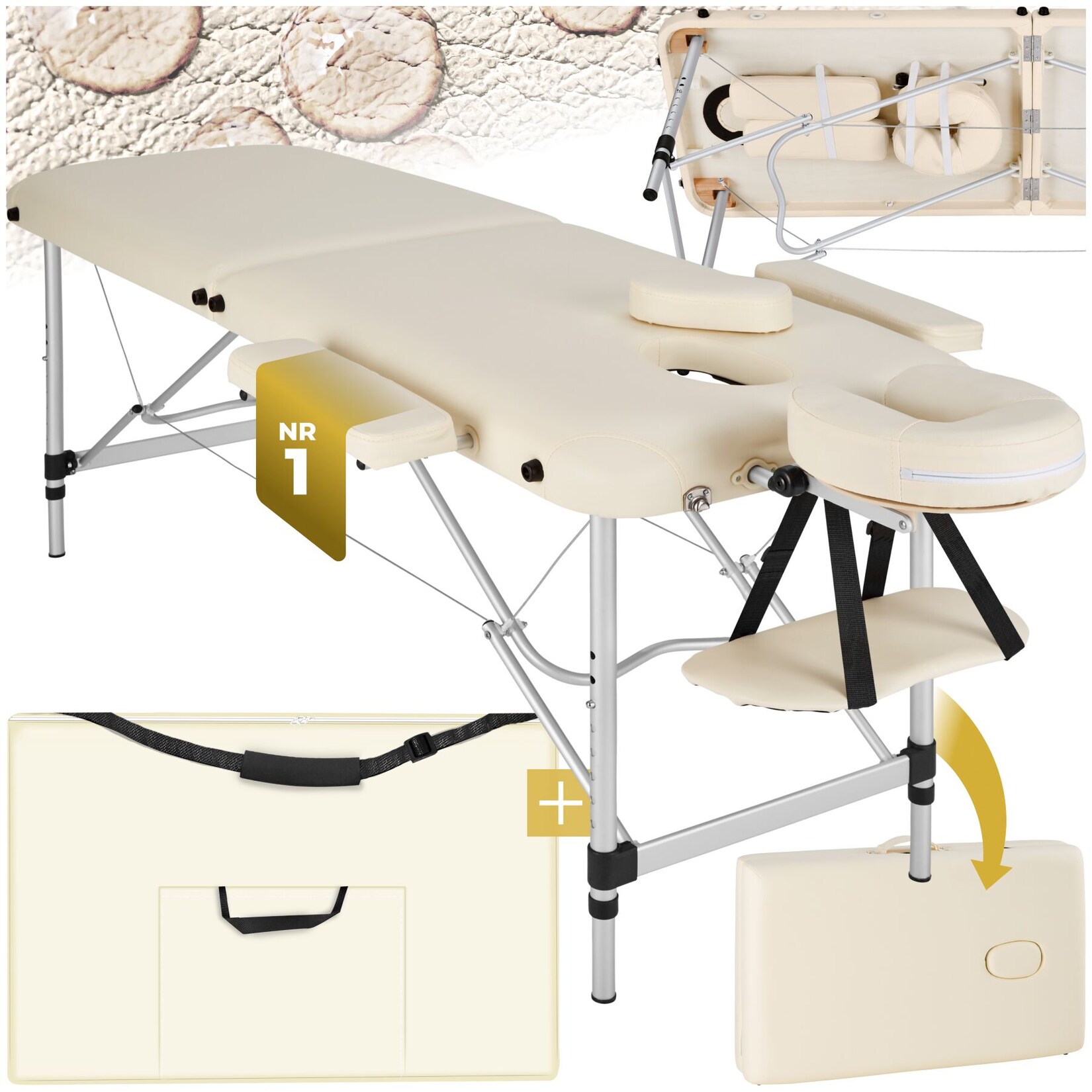 tectake® 2 Zonen Massageliege, Breite 60 cm, Polsterung 4 cm, mit Aluminiumgestell, 205 x 95 x 89 cm