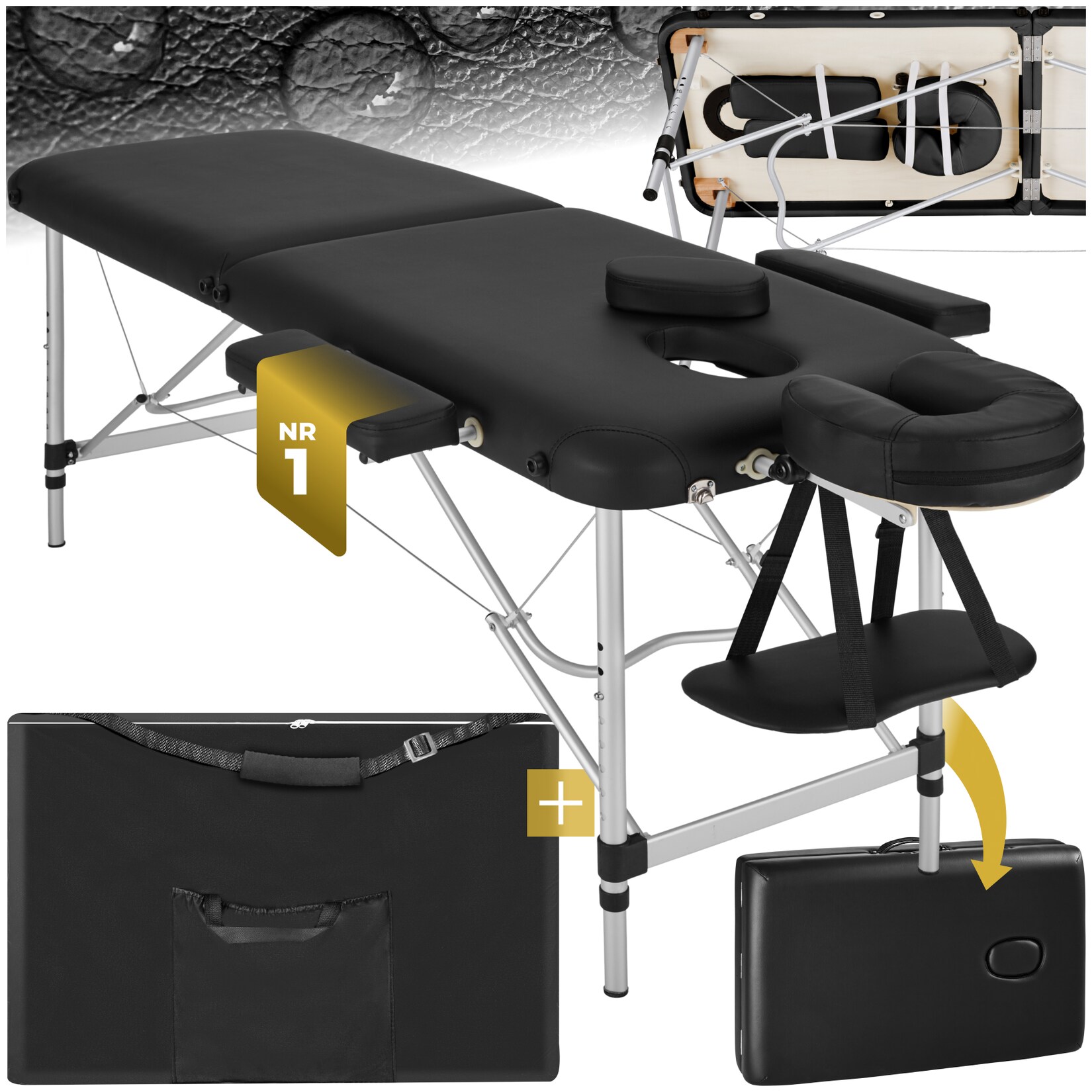 tectake® 2 Zonen Massageliege, Breite 60 cm, Polsterung 4 cm, mit Aluminiumgestell, 205 x 95 x 89 cm | 04260552084439
