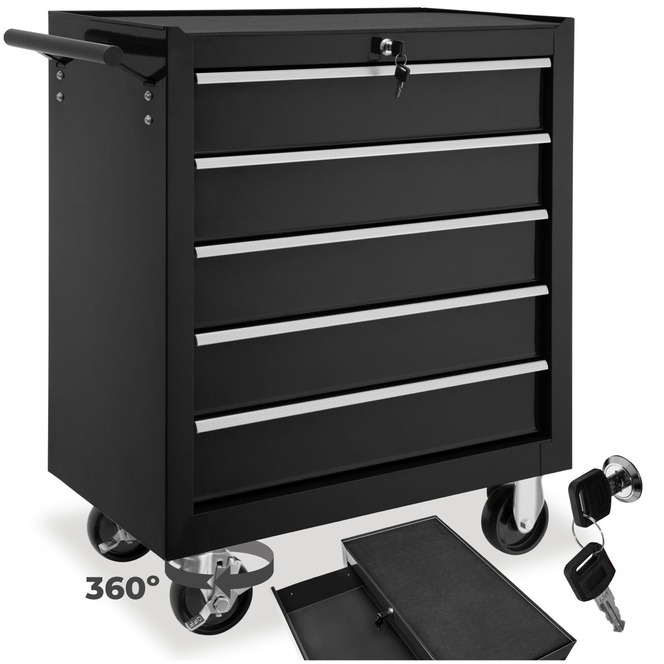 tectake&reg; Werkzeugwagen, 5 kugelgelagerte Schubladen mit Antirutschmatten, zentrale Sicherheitsverriegelung, Rollen &Oslash; 100 mm - Bild 1