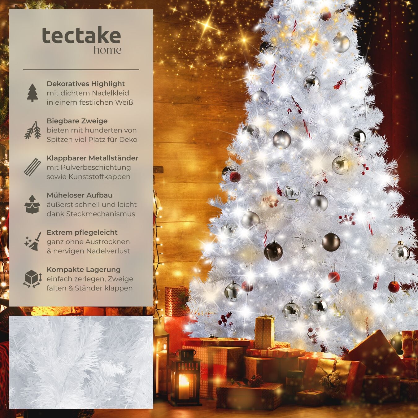 tectake Weihnachtsbaum, verschiedene Gren, knstlich in Wei, formbar  mit viel Volumen, inklusive Metallstnder mit Kunststoffkappen