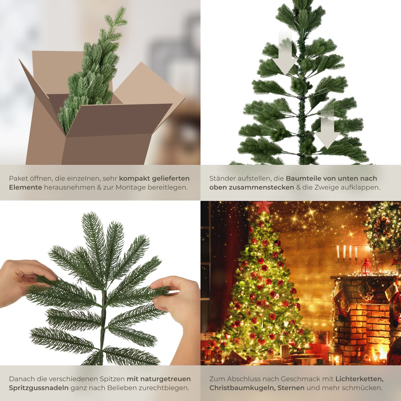 tectake Weihnachtsbaum, verschiedene Gren, knstlich, Spritzguss,  formbar mit viel Volumen, inklusive Metallstnder mit Kunststoffkappen