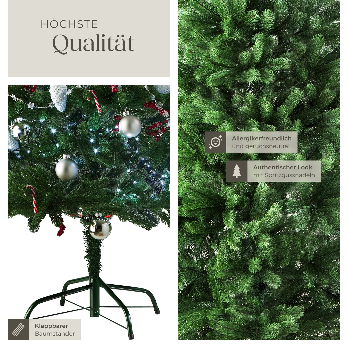 tectake Weihnachtsbaum, verschiedene Gren, knstlich, Spritzguss,  formbar mit viel Volumen, inklusive Metallstnder mit Kunststoffkappen