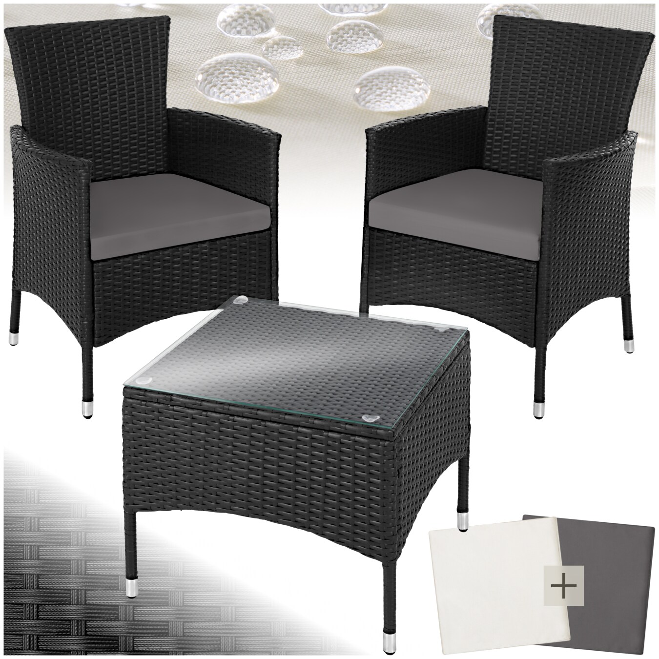 tectake® Rattanset, für 2 Personen, UV-beständig, 2 Bezugssets