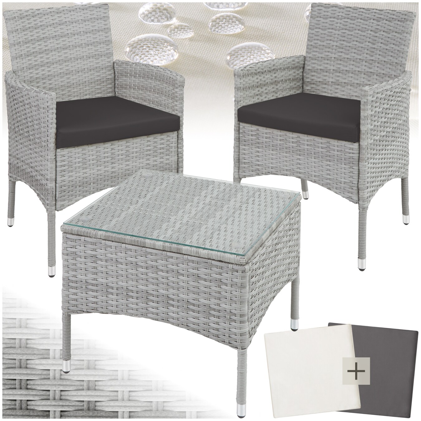 tectake® Rattanset, für 2 Personen, UV-beständig, 2 Bezugssets