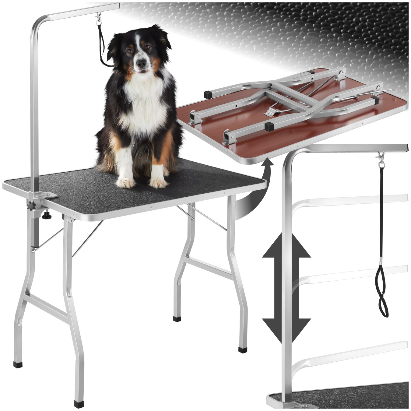 tectake® Trimmtisch, mit höhenverstellbarem Galgen, rutschfeste und kratzfeste Gummibeschichtung, Belastbarkeit 60 kg