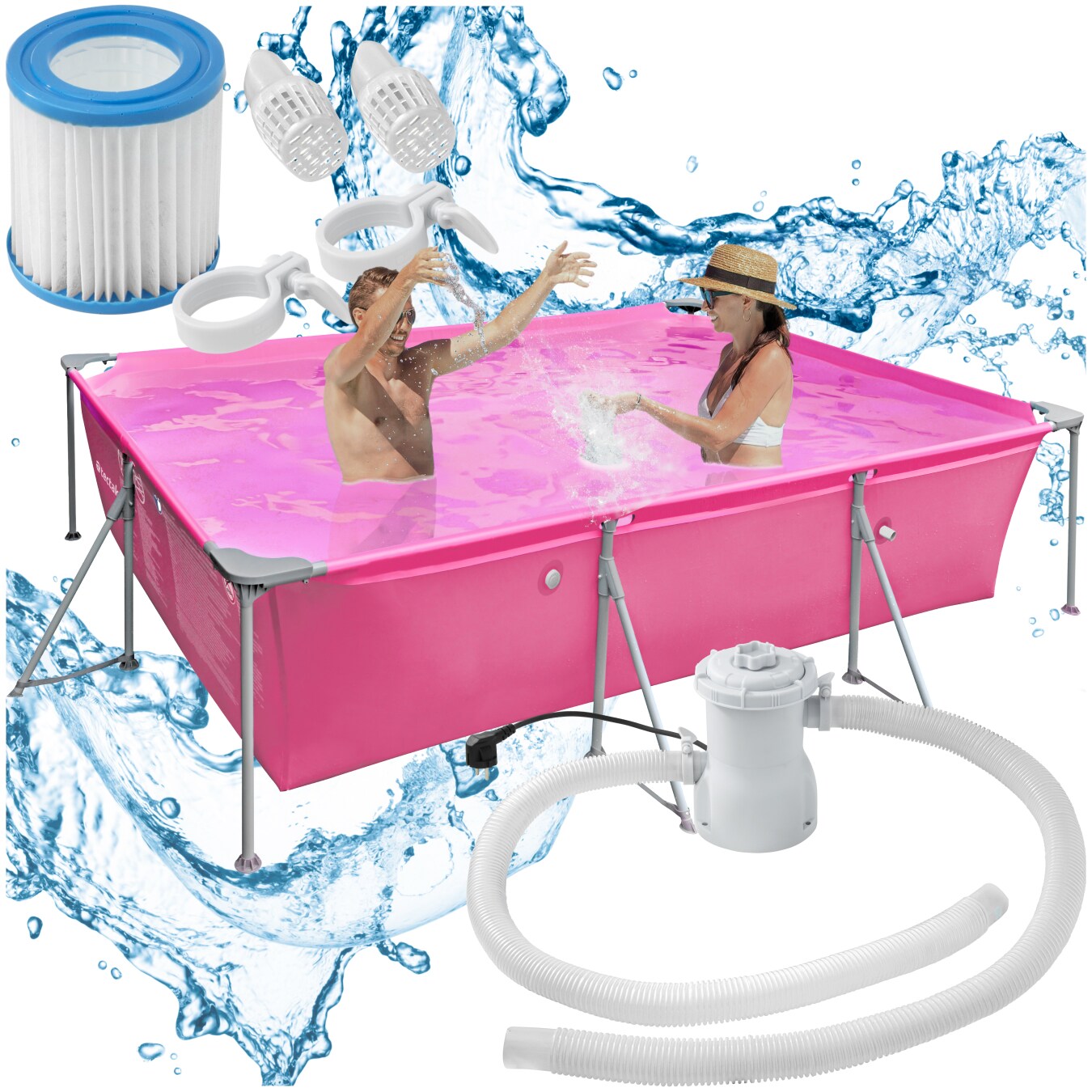 tectake® Swimming Pool, rechteckig, reißfestes PVC-Gewebe, solider Stahlrahmen | 04061173125026