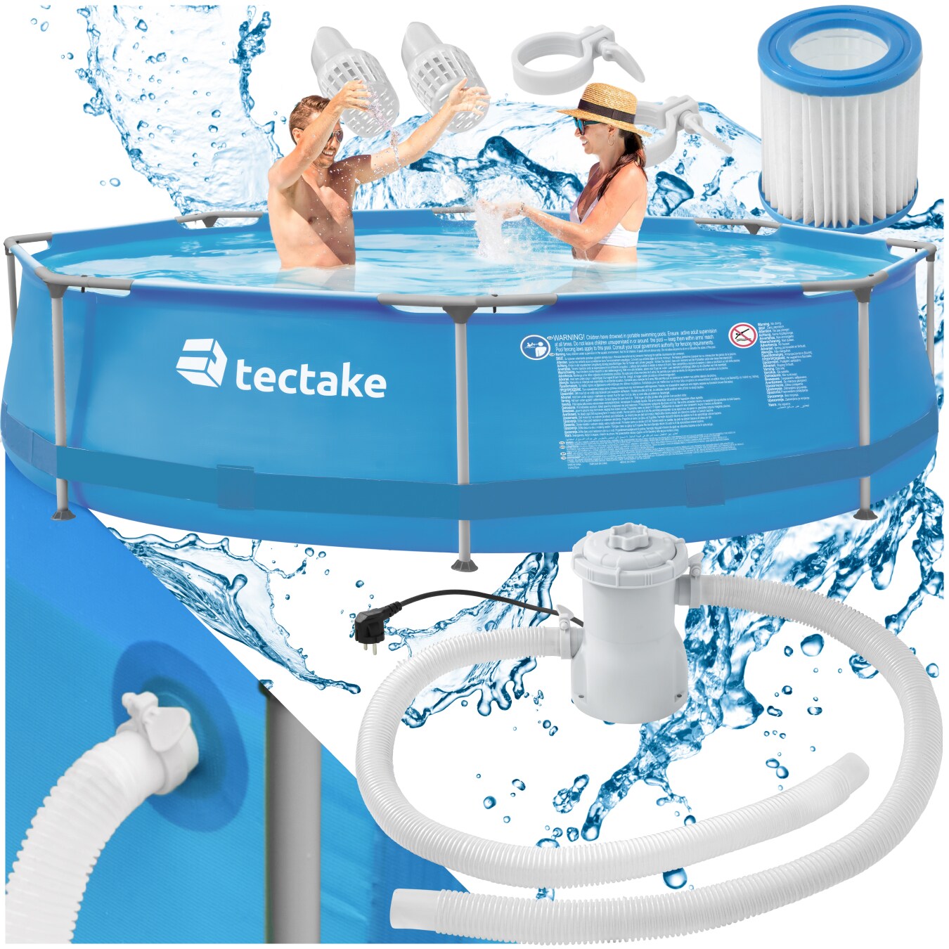 tectake® Swimming Pool, rund, reißfestes PVC-Gewebe, solider Stahlrahmen | 04061173012371