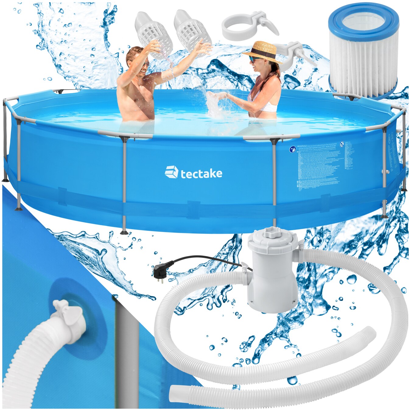 tectake® Swimming Pool, rund, reißfestes PVC-Gewebe, 360 x 76 cm | 04061173012388
