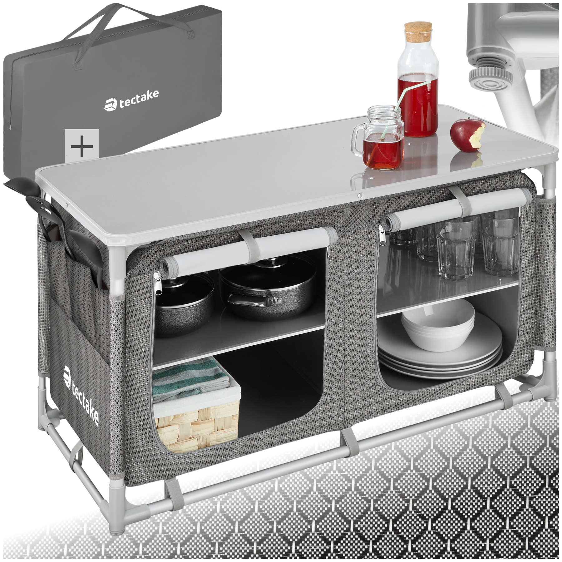 tectake&reg; Campingschrank Komfort mit 4 F&auml;chern, faltbar, Stauraum mit 4 F&auml;chern, 97 x 47,5 x 56,5 cm - Bild 1