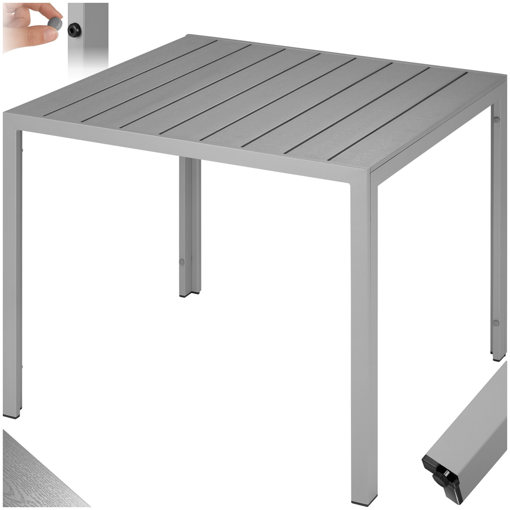 tectake® Gartentisch, aus Aluminium und Kunststoff, wetterfest und UV-beständig, 90 x 90 x 74,5 cm