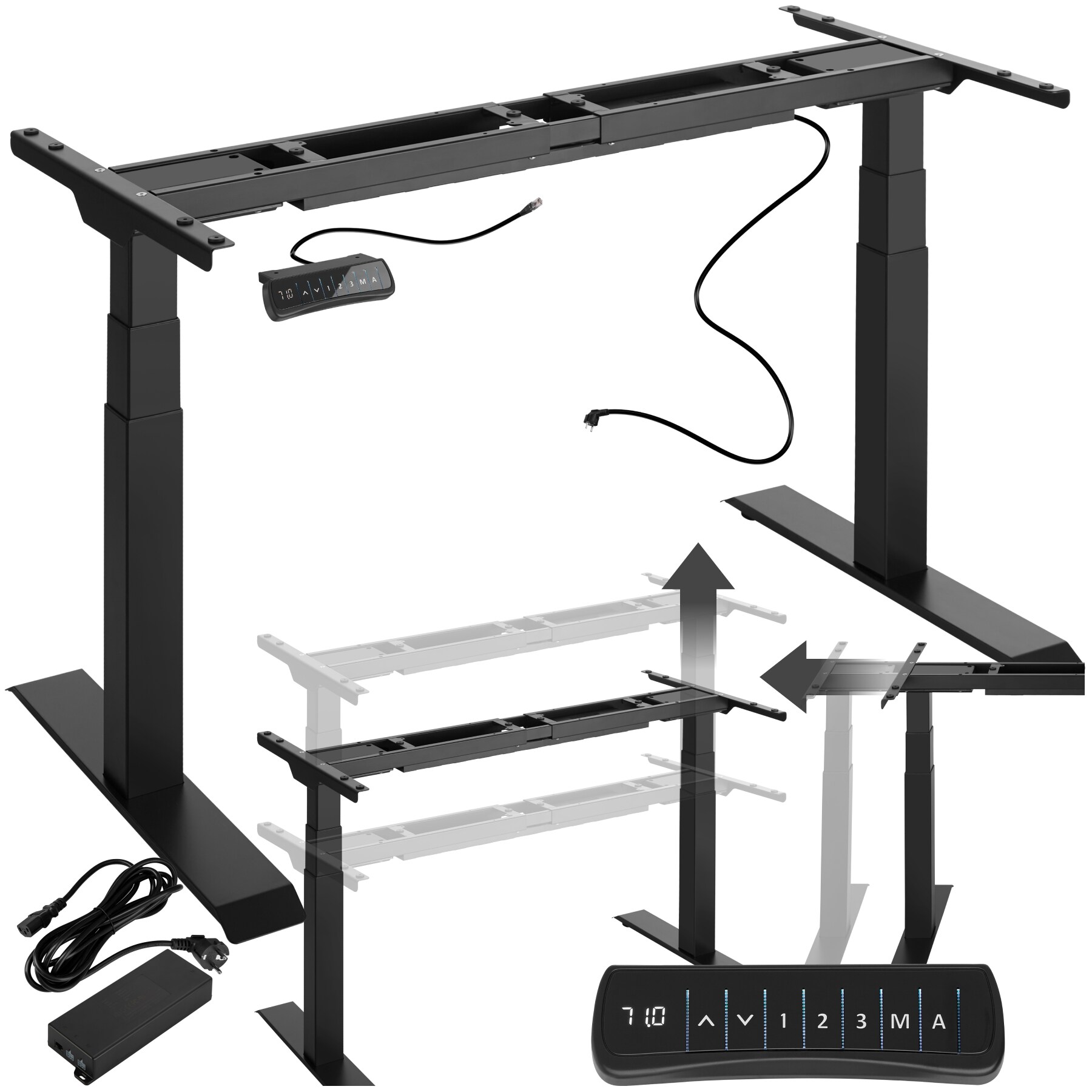 tectake&reg; Tischgestell, elektrisch h&ouml;henverstellbar mit 2 Motoren, breitenverstellbar, 110 - 190 x 68 x 58 - 123 cm - Bild 1
