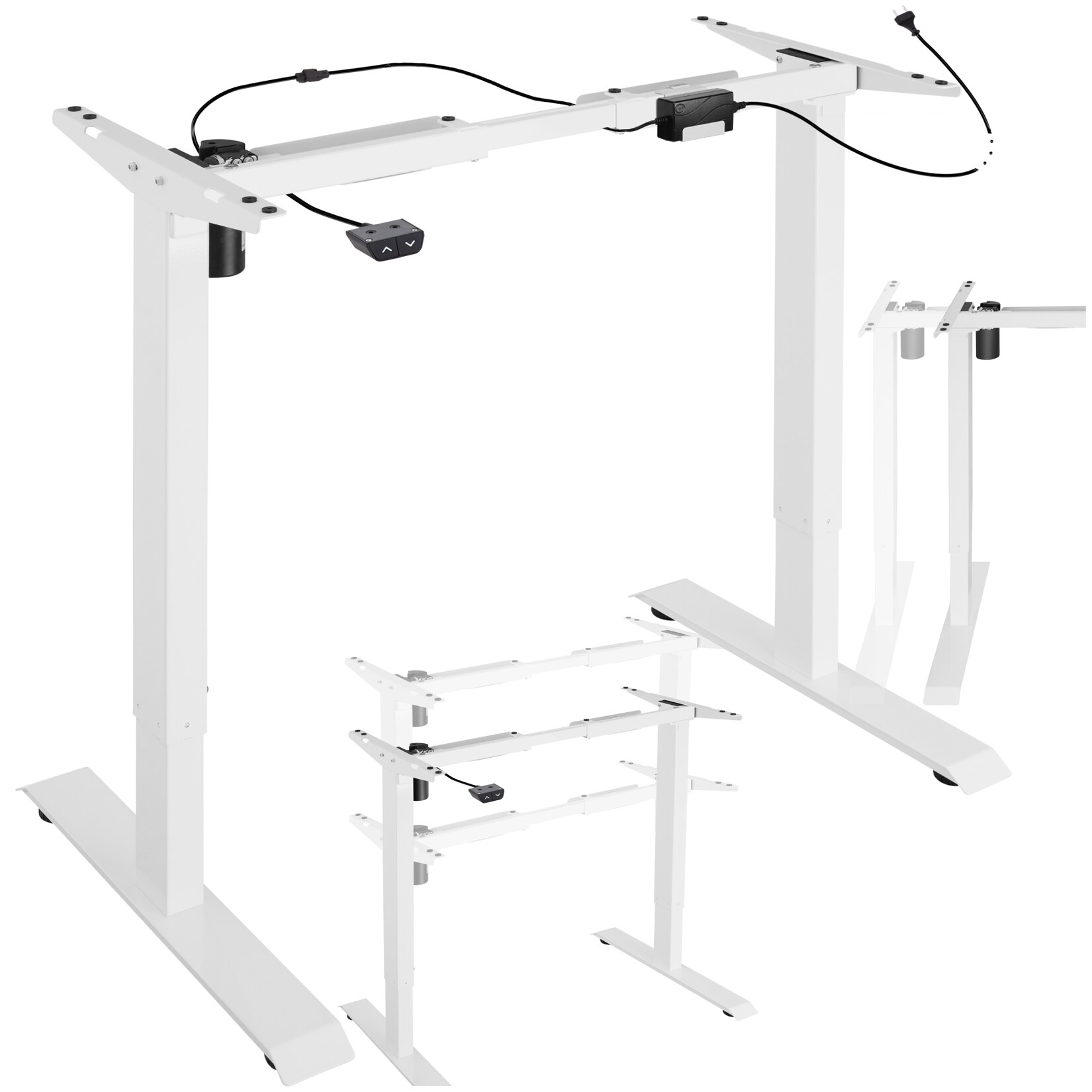 tectake® Höhenverstellbarer Schreibtisch, elektrisch, breitenverstellbar, 85 - 129 x 65 x 71 - 121 cm