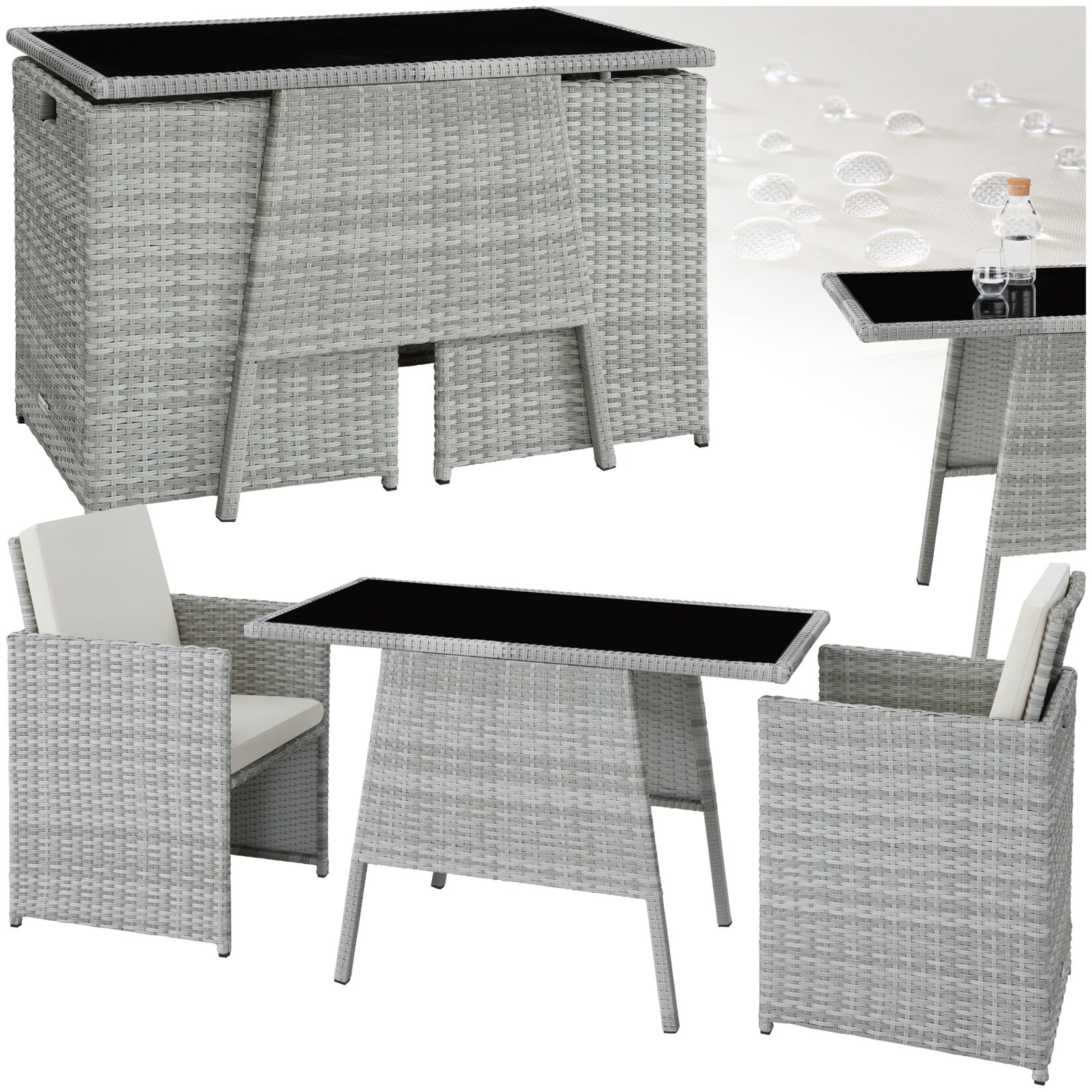 tectake® Rattan Sitzgruppe, für 2 Personen, UV-beständig, zusammenschiebbar