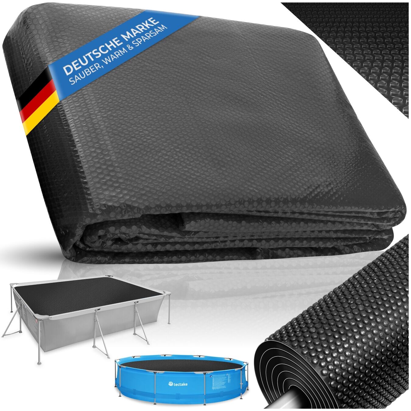tectake® Pool-Solarfolie, rechteckig und selbstschwimmend, Stärke 200 µm, 500 x 800 cm