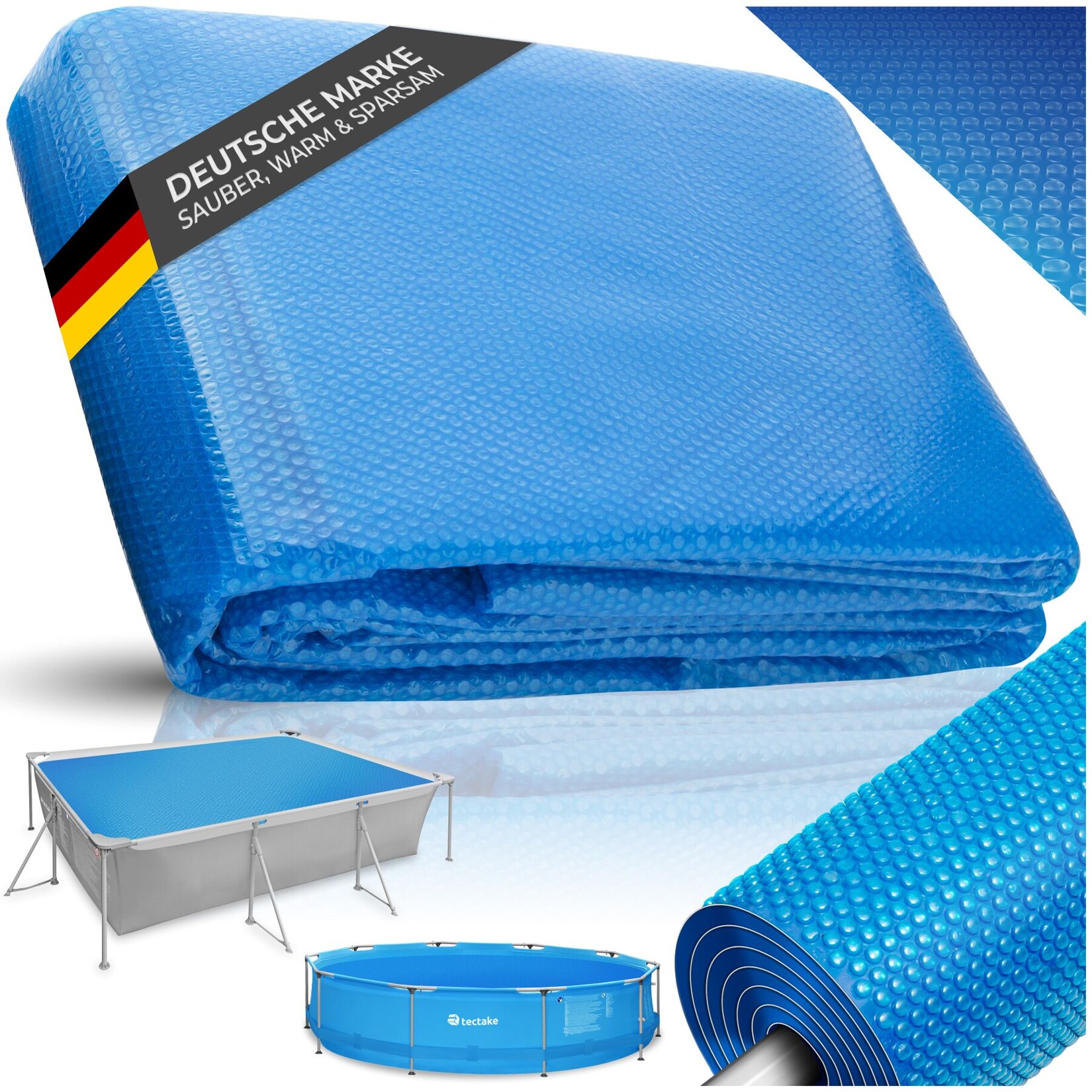 tectake® Pool-Solarfolie, rechteckig und selbstschwimmend, Stärke 200 µm, 500 x 1000 cm