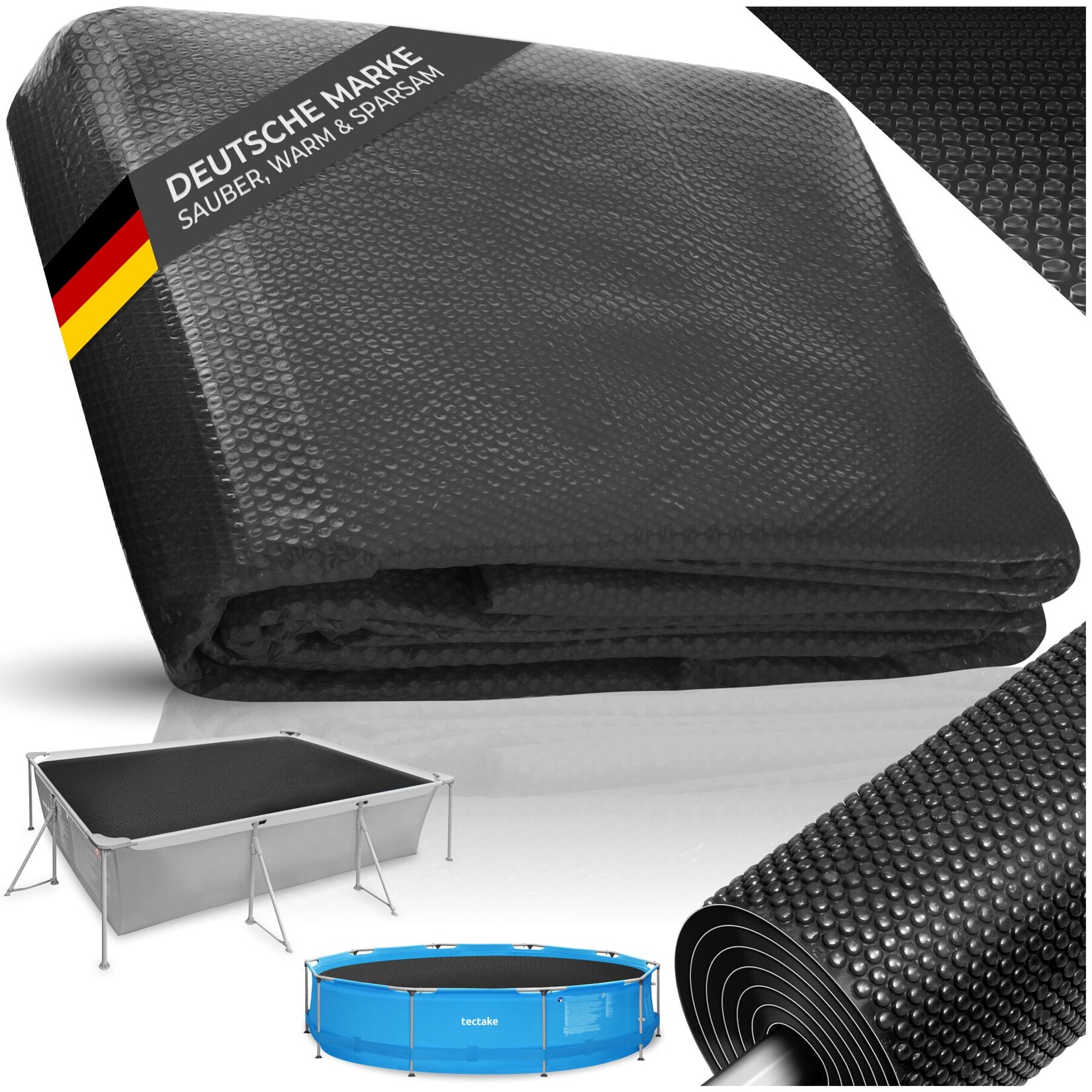 tectake® Pool-Solarfolie, rechteckig und selbstschwimmend, Stärke 110 µm, 366 x 732 cm
