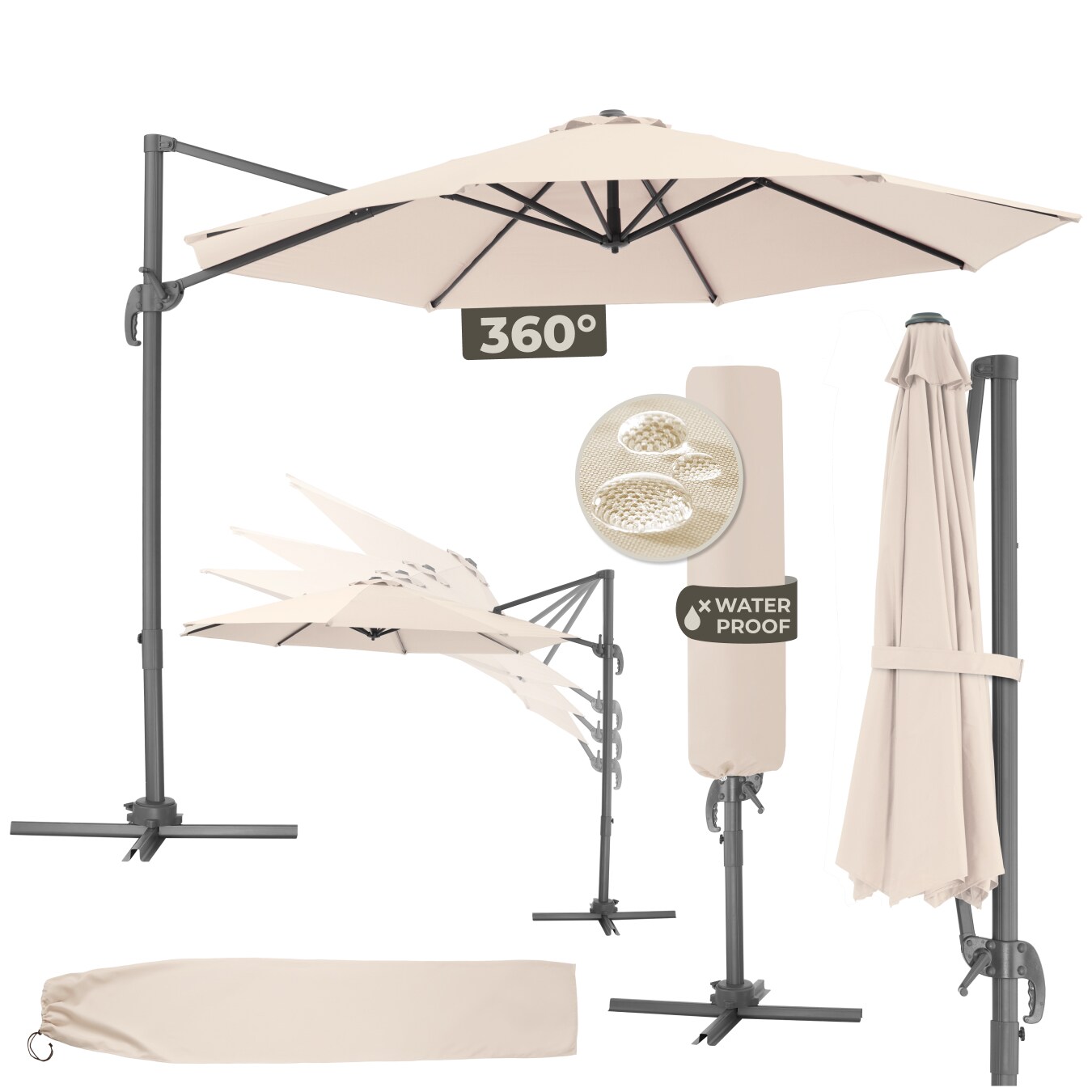 tectake&reg; Sonnenschirm, &Oslash; 300 cm, 6 einstellbare Neigungsstufen, UV-Schutz 50+, inklusive Schutzh&uuml;lle - Bild 1