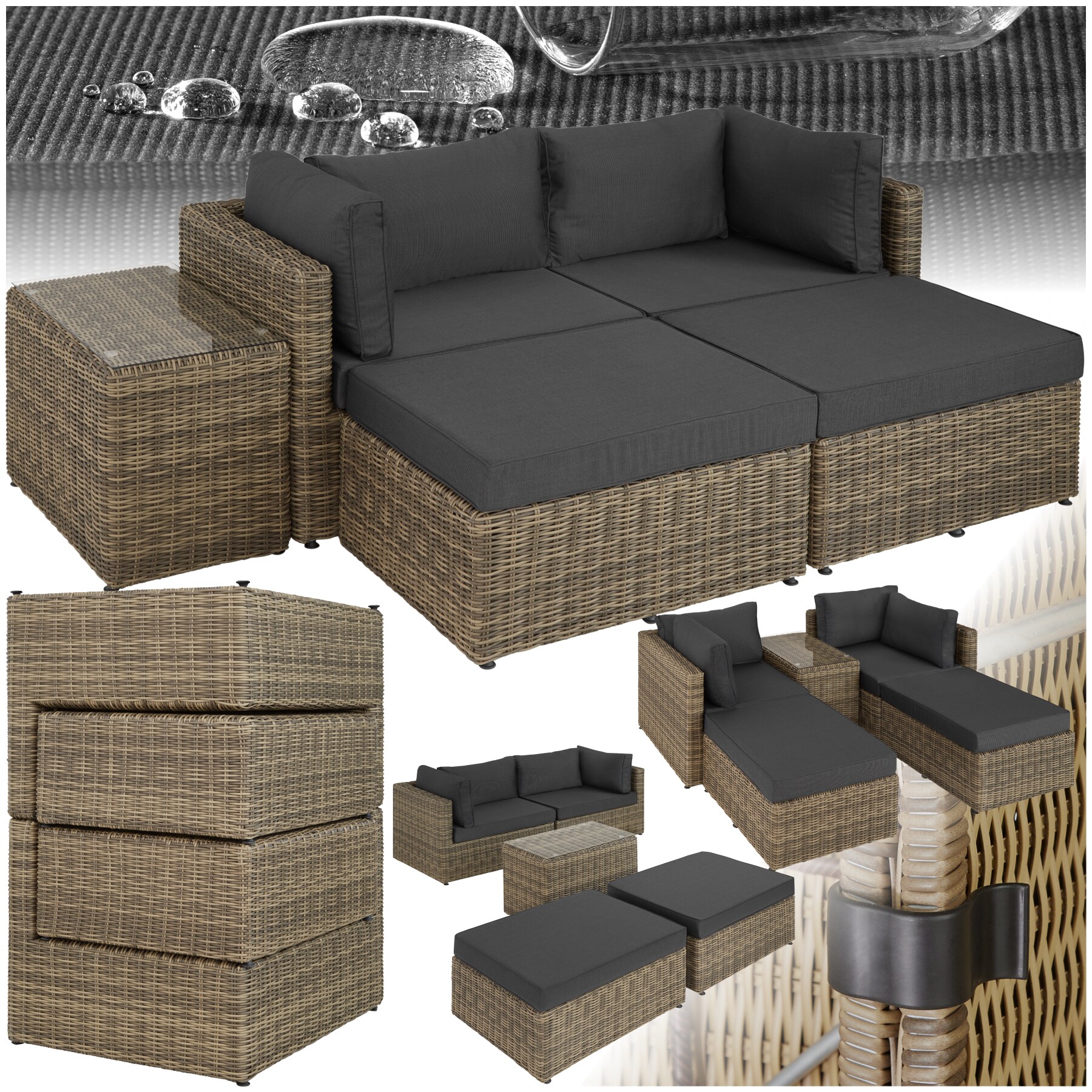 tectake&reg; Rattan Lounge, mit Aluminiumgestell, wetterfest und UV-best&auml;ndig, mit Sicherheitsglasplatte - Bild 1