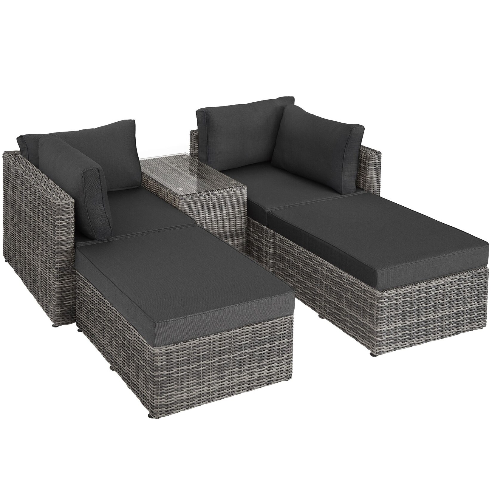tectake® Rattan Lounge, mit Aluminiumgestell, wetterfest und UV-beständig, mit Sicherheitsglasplatte