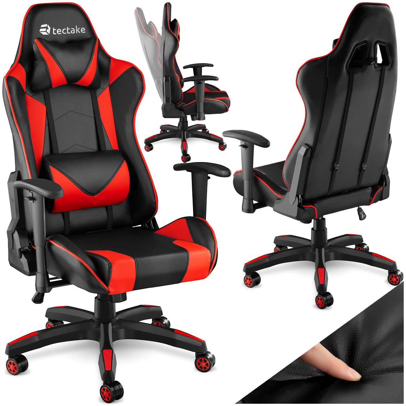 tectake&reg; Racing Gaming Stuhl, ergonomische Form, mit verstellbarer R&uuml;ckenlehne, Kunstlederbezug, abnehmbares Nacken- und Lendenkissen, Belastbarkeit 120 kg - Bild 1