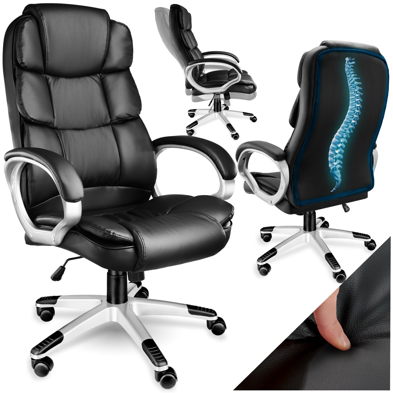 tectake&reg; B&uuml;rostuhl, 360&deg; drehbar und stufenlos h&ouml;henverstellbar, doppelte Polsterung mit Kunstlederbezug, einstellbare Wippfunktion - Bild 1