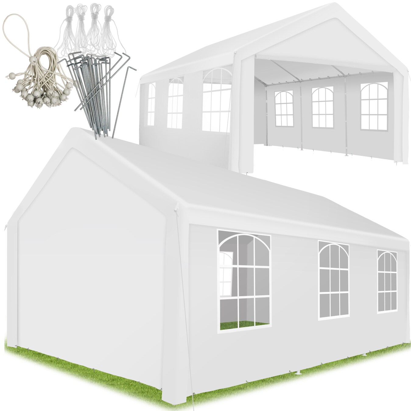 tectake® Pavillon, 6 x 4 m, Klicksystem, inklusive Spannseilen und Heringen