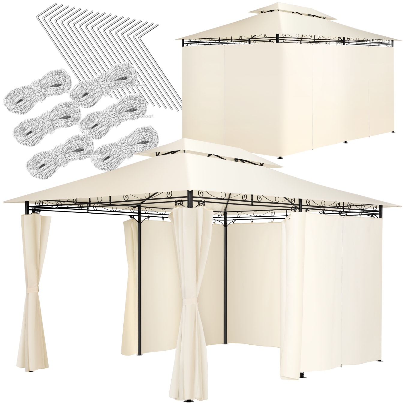 tectake&reg; Gartenpavillon, 4 x 3 m, Doppeldachsystem, inklusive Spannseilen und Heringen - Bild 1