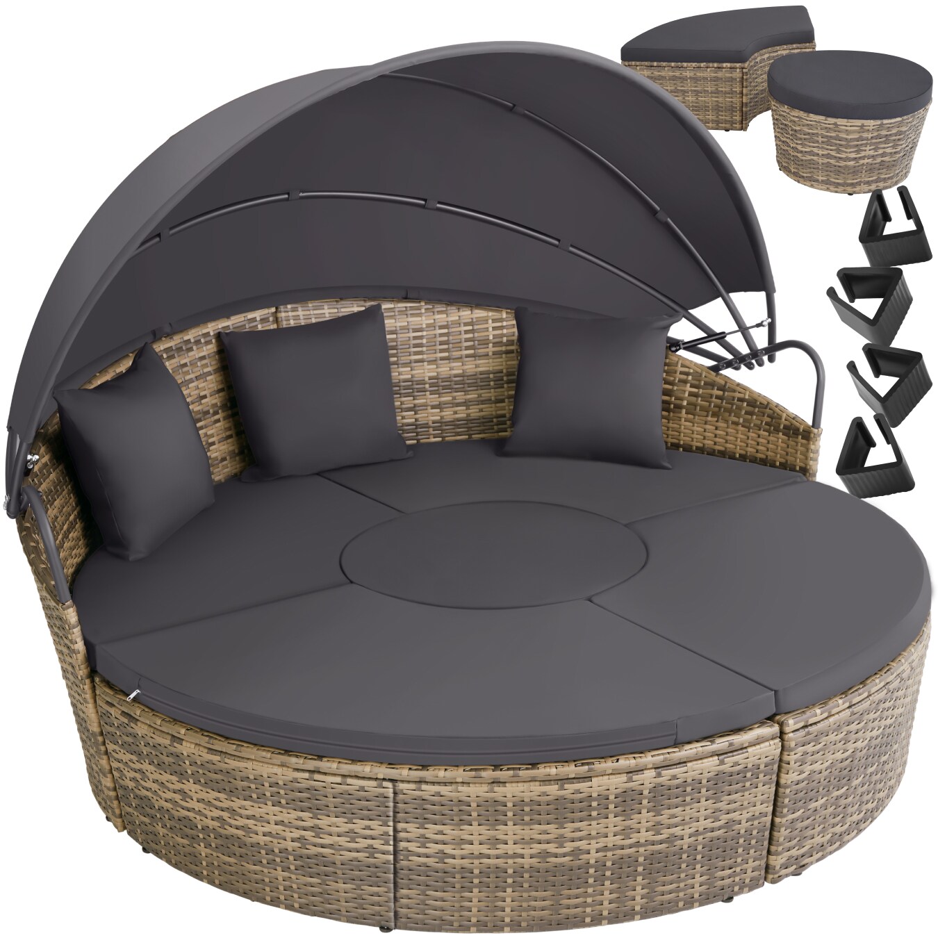 tectake® Rattan Sonneninsel, widerstandsfähig, klappbares Sonnendach, variabel aufstellbar