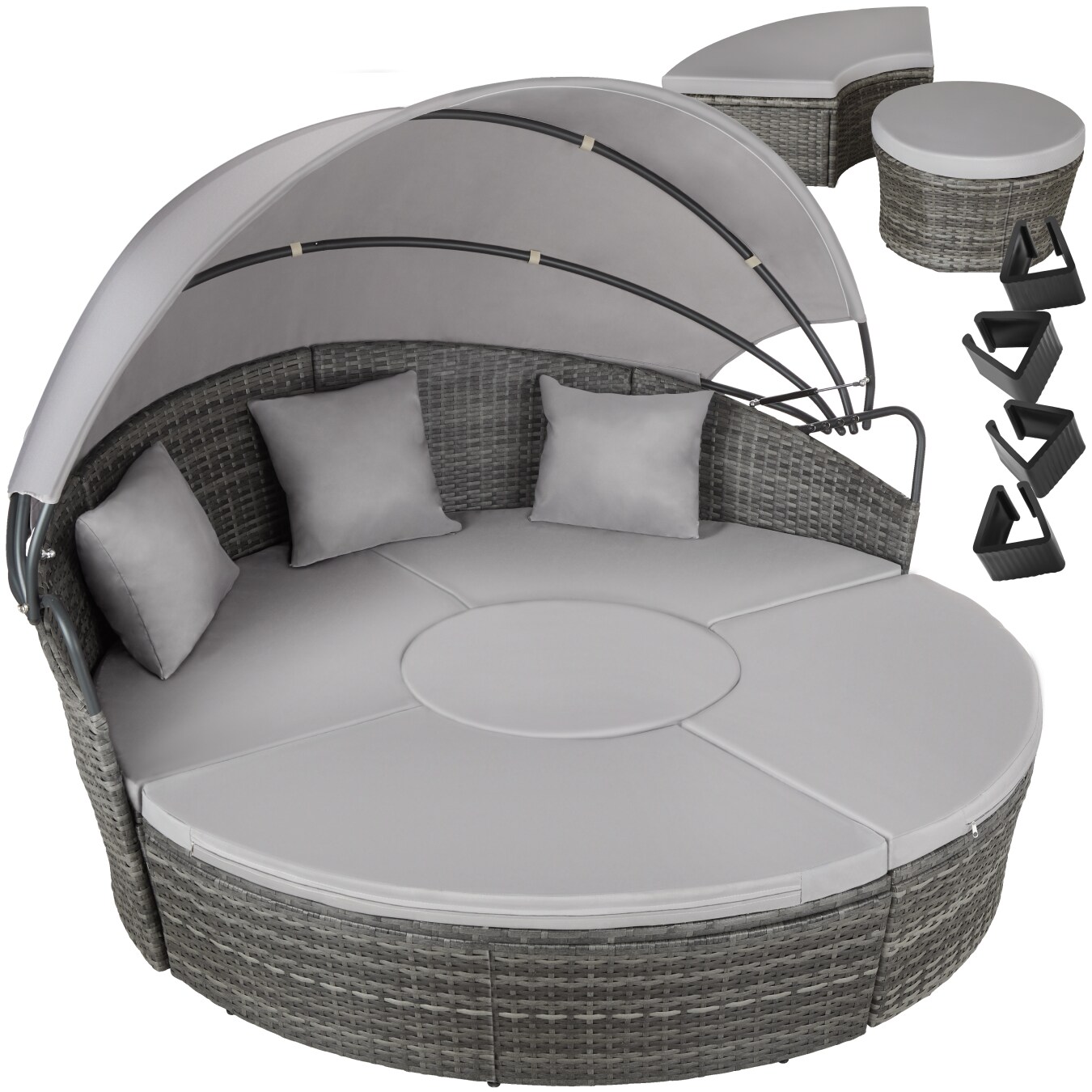 tectake® Rattan Sonneninsel, widerstandsfähig, klappbares Sonnendach, variabel aufstellbar