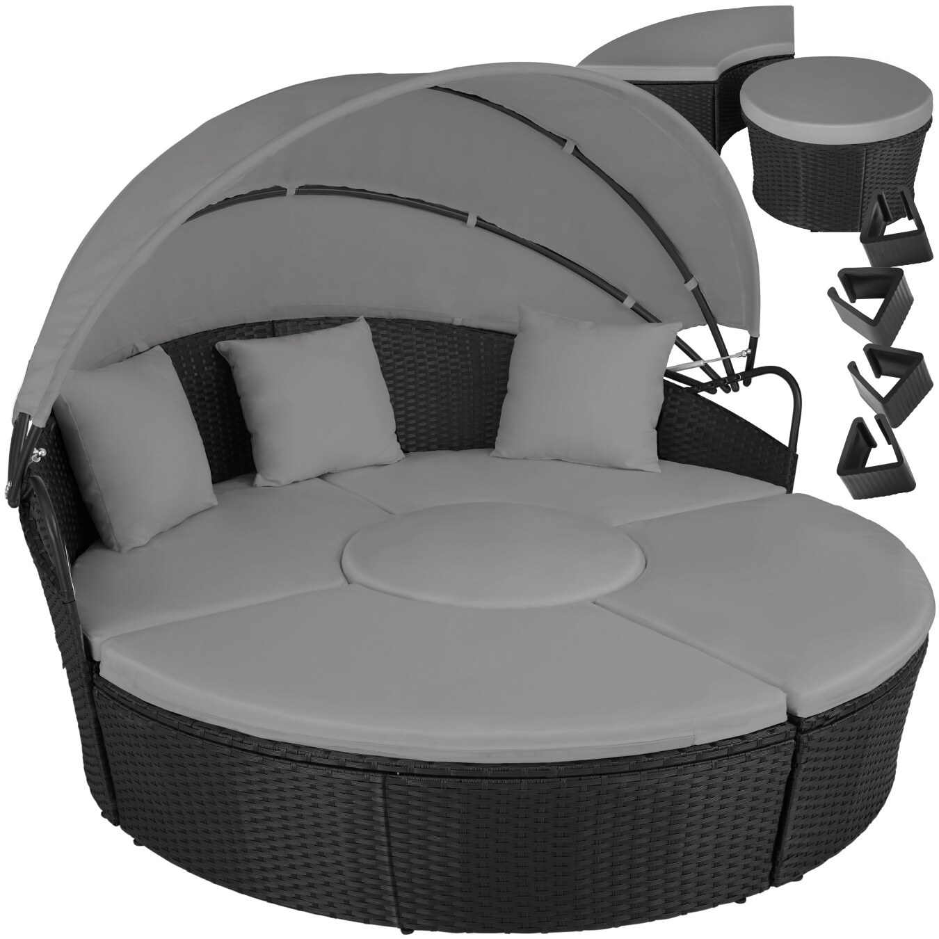 tectake® Rattan Sonneninsel, widerstandsfähig, klappbares Sonnendach, variabel aufstellbar