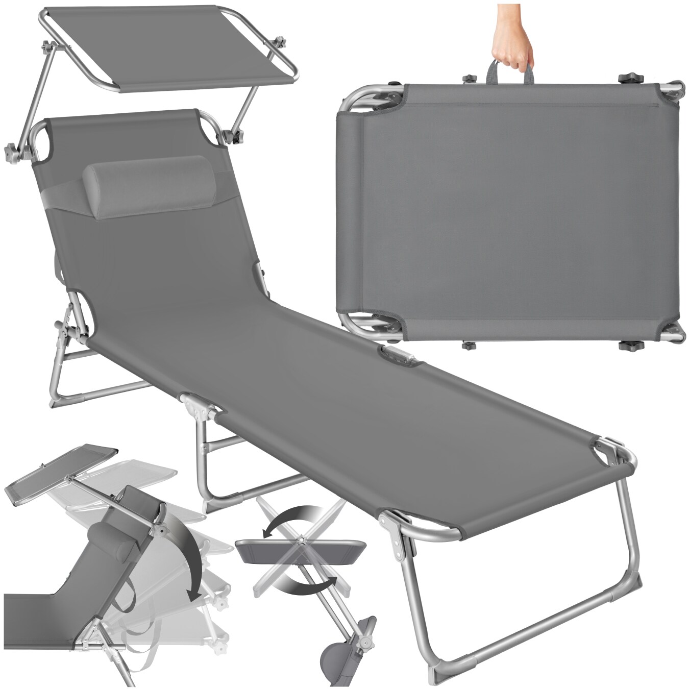 tectake&reg; Gartenliege, klappbar, 4-fach verstellbare R&uuml;ckenlehne mit Kopfpolster, 190 x 68 x 65 cm - Bild 1
