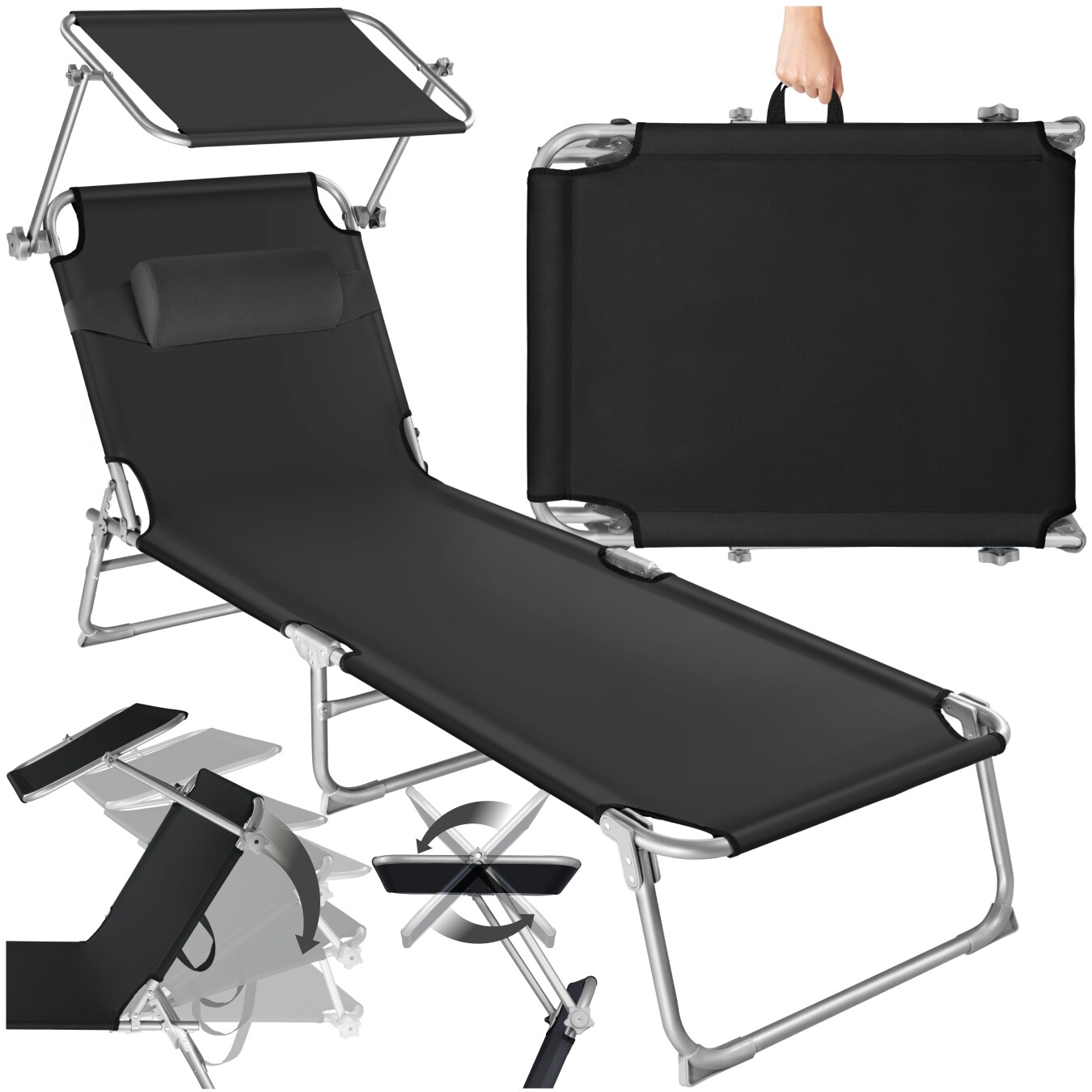 tectake&reg; Gartenliege, klappbar, 4-fach verstellbare R&uuml;ckenlehne mit Kopfpolster, 190 x 68 x 65 cm - Bild 1