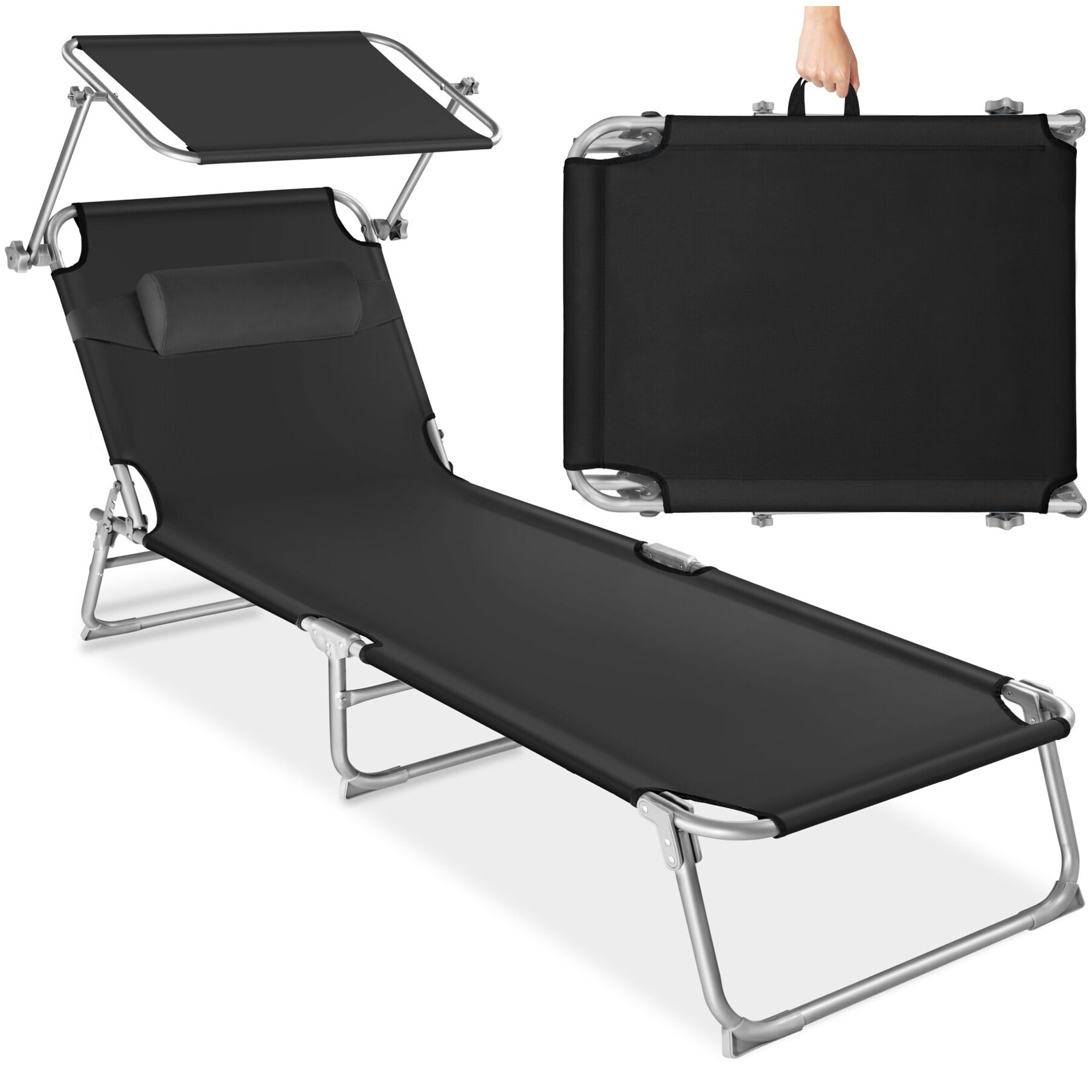 tectake® Gartenliege, klappbar, 4-fach verstellbare Rückenlehne mit Kopfpolster, 190 x 68 x 65 cm