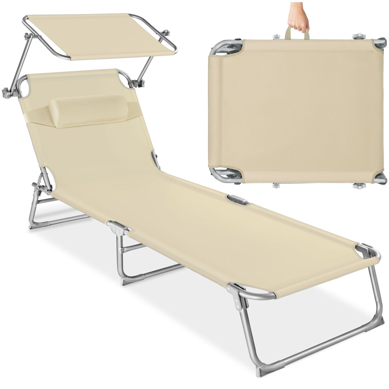 tectake® Gartenliege, klappbar, 4-fach verstellbare Rückenlehne mit Kopfpolster, 190 x 68 x 65 cm