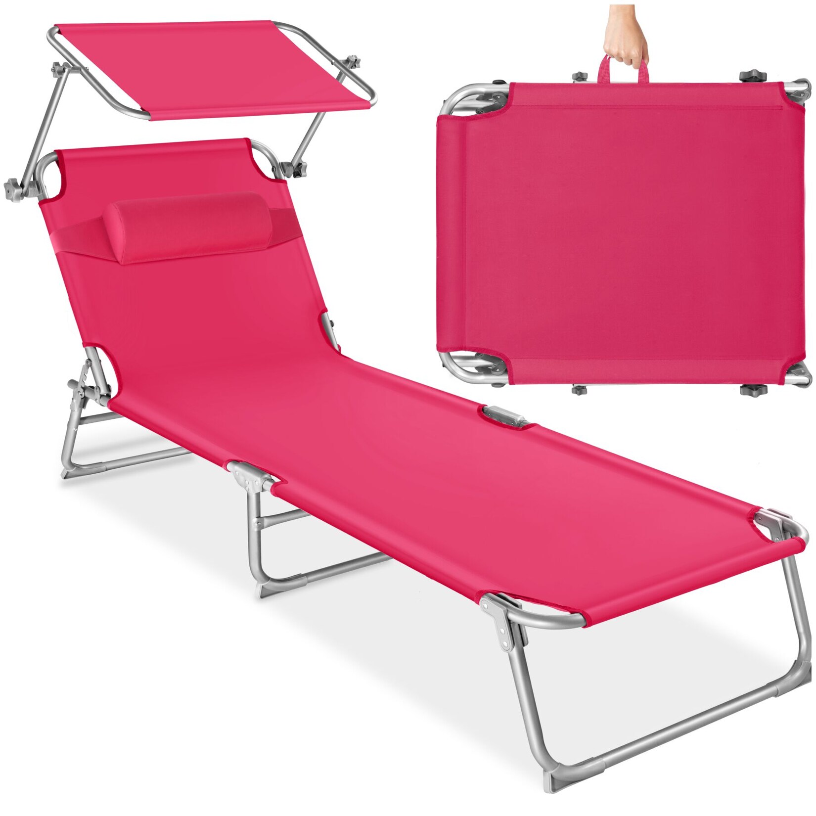 tectake® Gartenliege, klappbar, 4-fach verstellbare Rückenlehne mit Kopfpolster, 190 x 68 x 65 cm