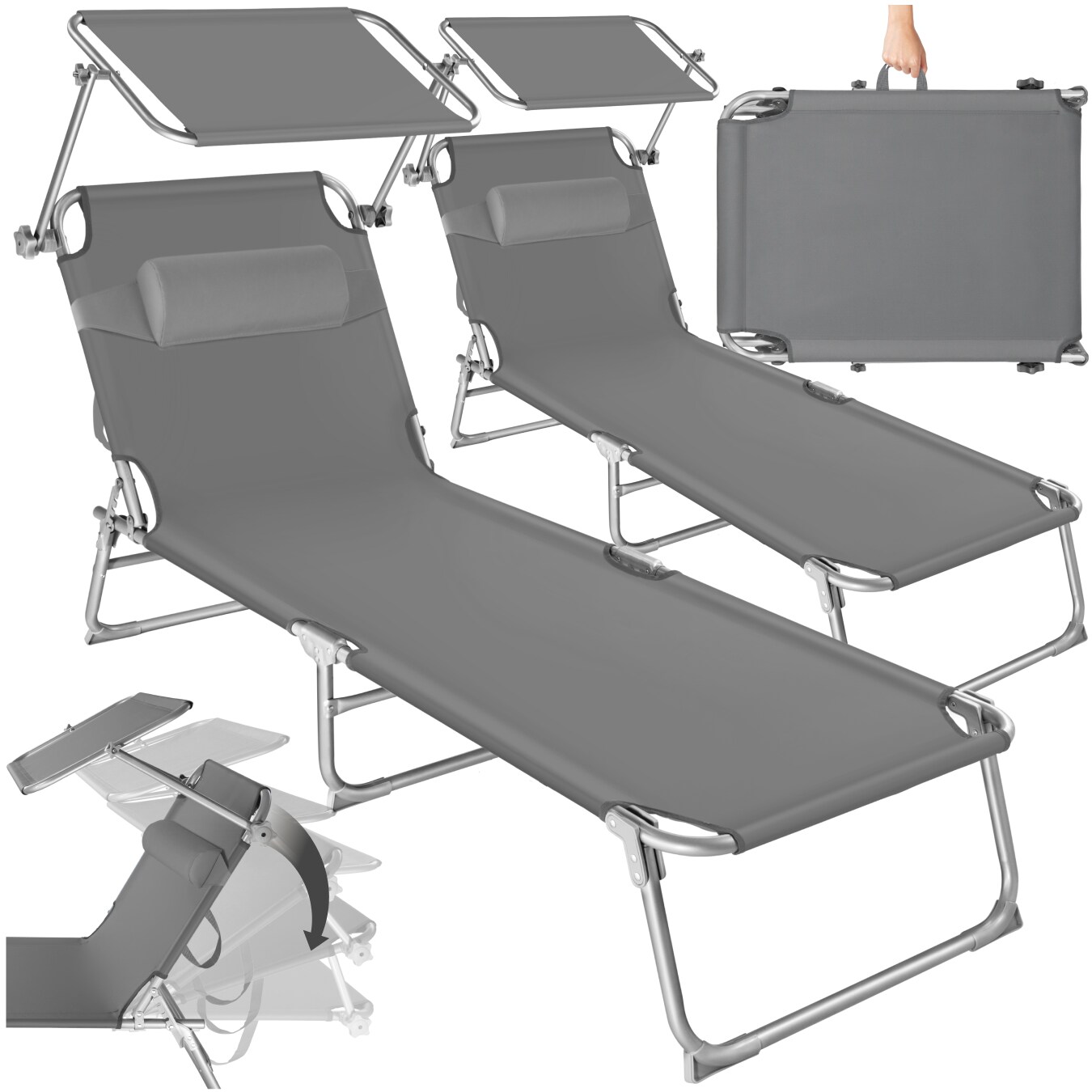 tectake® 2er Set Gartenliege, klappbar, 4-fach verstellbare Rückenlehne mit Kopfpolster, 190 x 68 x 65 cm | 04061173069528