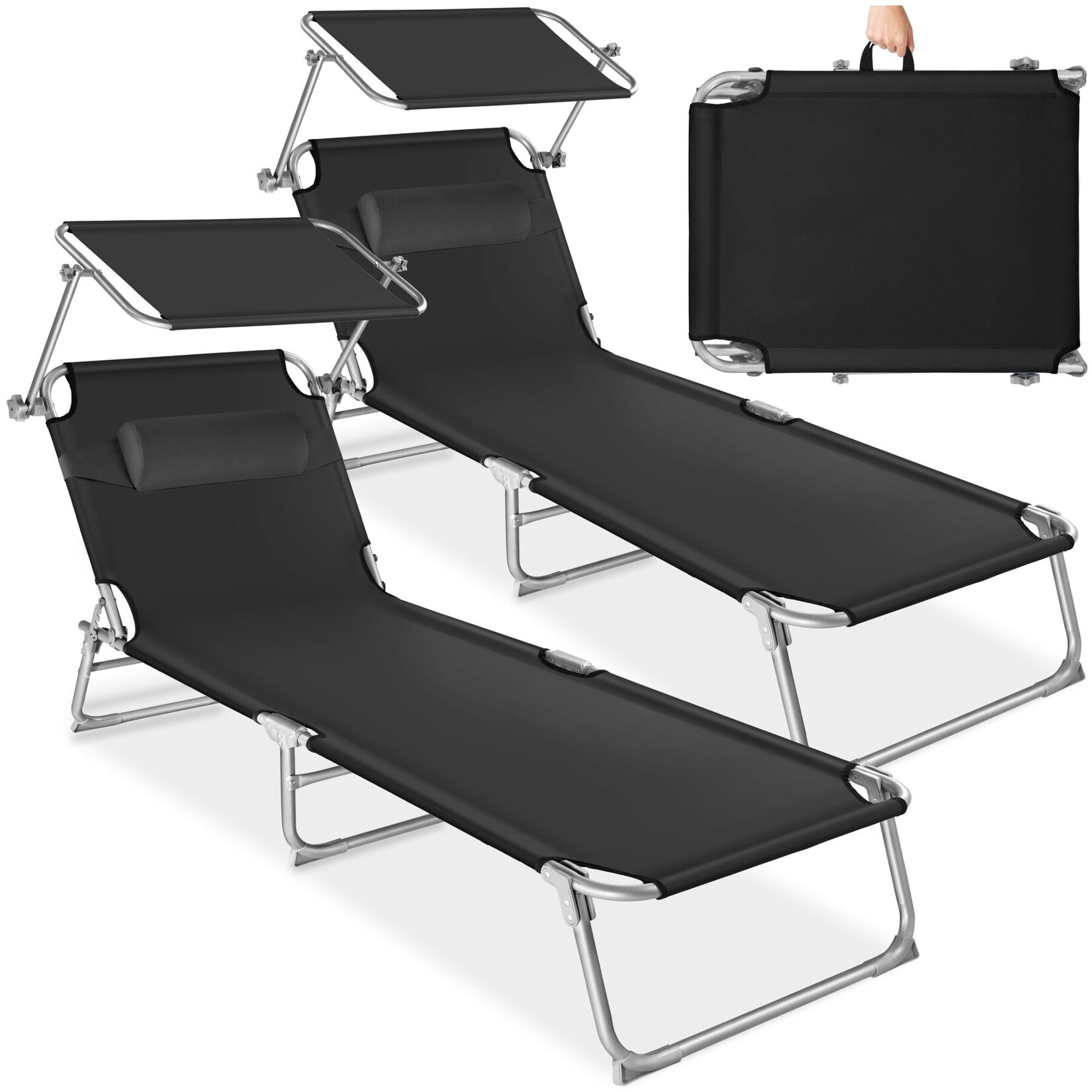 tectake® 2er Set Gartenliege, klappbar, 4-fach verstellbare Rückenlehne mit Kopfpolster, 190 x 68 x 65 cm