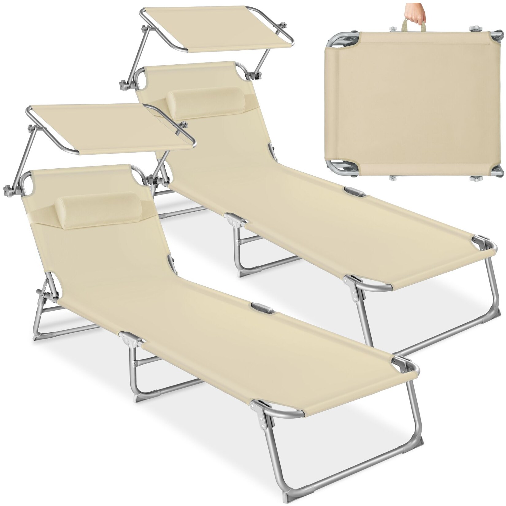 tectake® 2er Set Gartenliege, klappbar, 4-fach verstellbare Rückenlehne mit Kopfpolster, 190 x 68 x 65 cm
